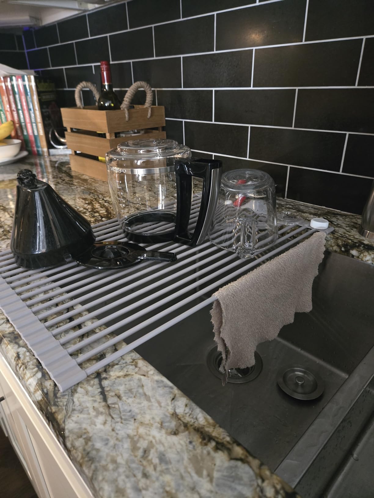 Surpahs 20.5 x 13.1 Inch Roll-Up Dish Drying Rack, Fits Across Sink Openings up to 19.5 Inches, Silicone-Covered Surface, Stainless Steel Core, Warm Gray customer photo 1