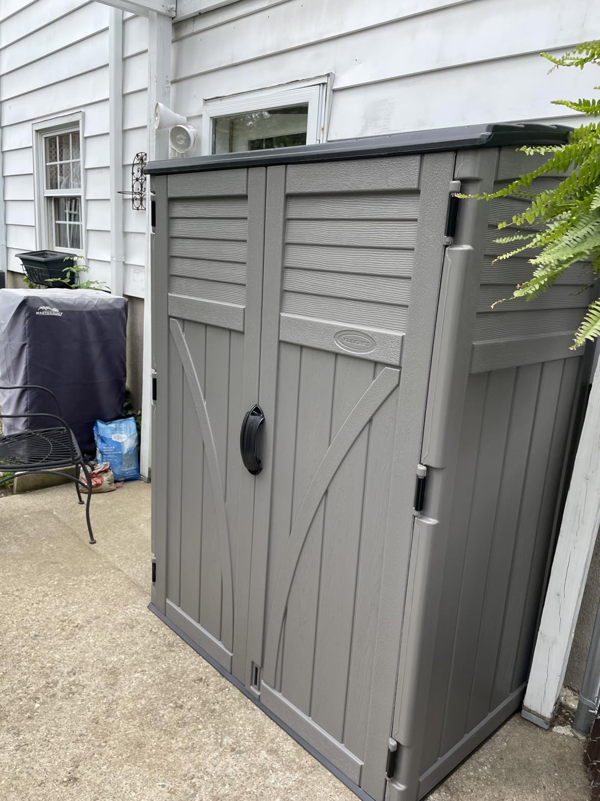 Suncast 54 Cu Ft Medium Vertical Storage Shed, Stoney, Made in USA customer photo 1