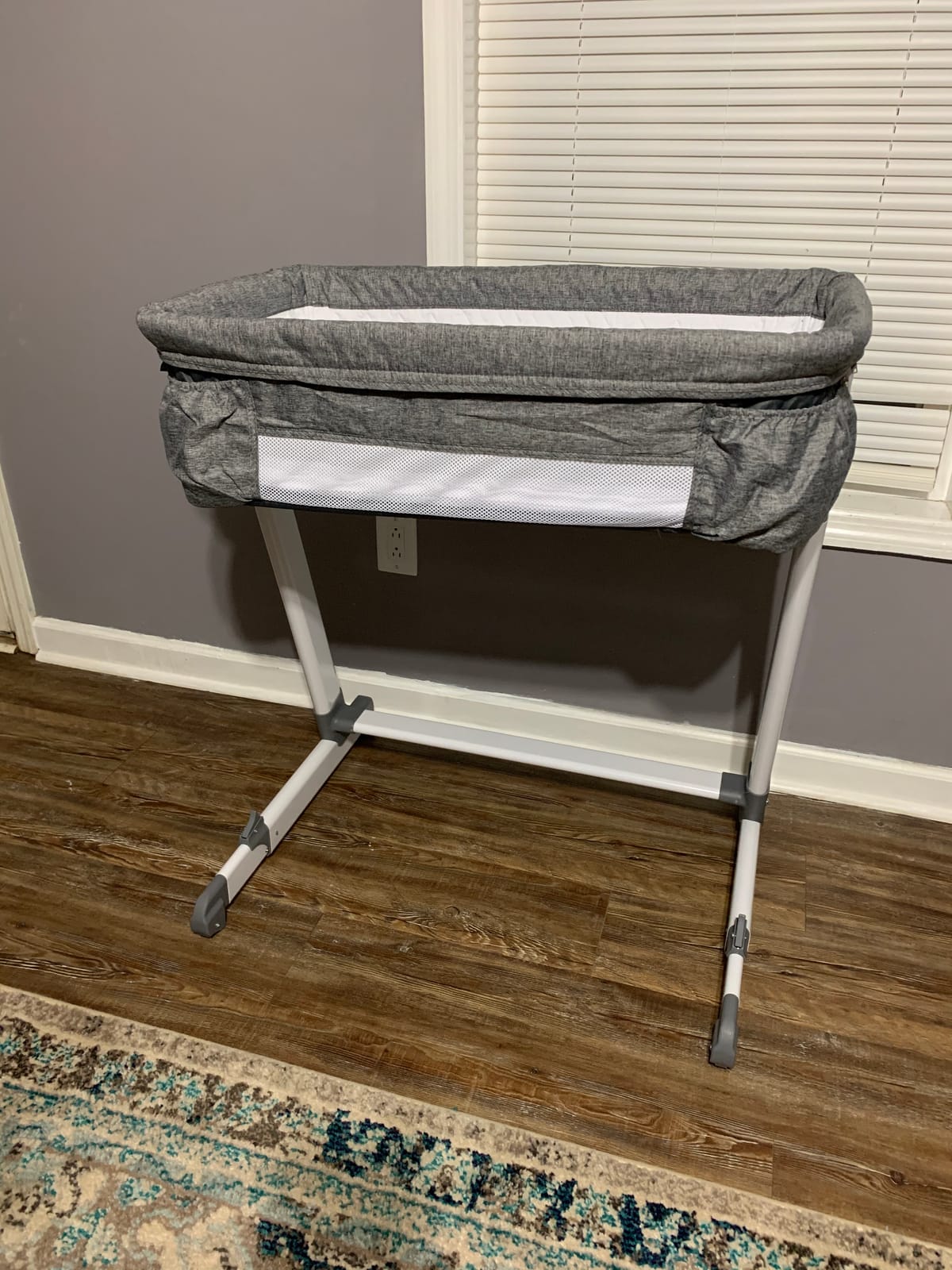 Simmons Kids By The Bed City Sleeper Bassinet - Adjustable Height Portable Crib with Wheels & Airflow Mesh, Grey Tweed customer photo 2