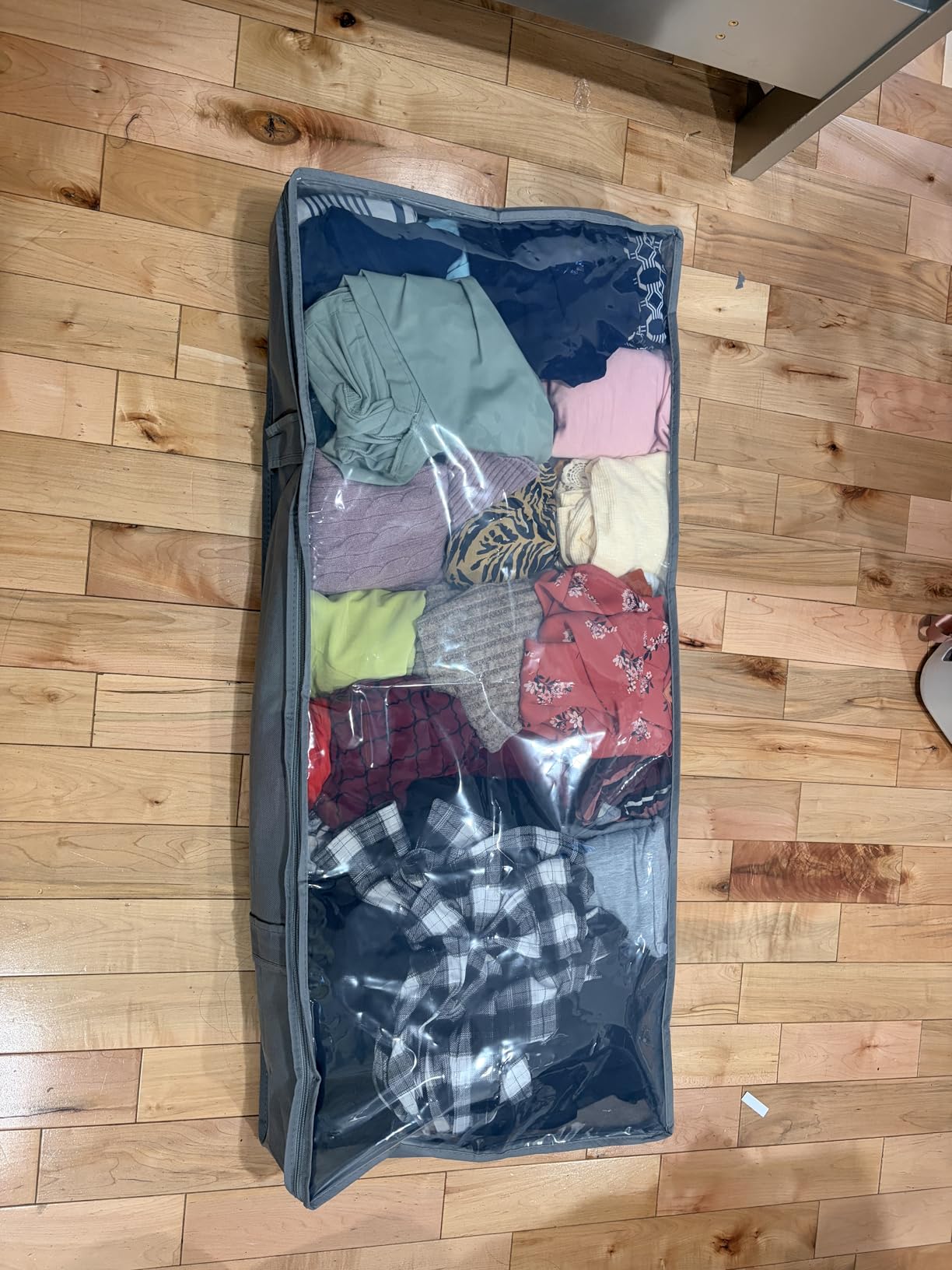 Amazon Basics Under Bed Storage Bags for Clothes and Blankets, Foldable Fabric Zipper Container with Clear Window and Reinforced Handles, Space Saving, 18 x 42 x 6 inches, Gray, 2-Pack customer photo 1