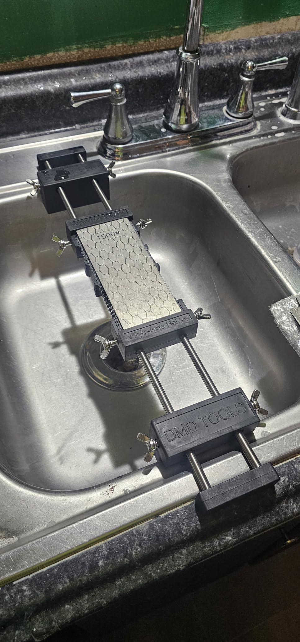 SCOTTCHEN 17-3/4” Sink Bridge Whetstone Holder - Heavy Duty 304 Stainless Steel Sharpening Stone Base for Kitchen Sink - Adjustable Non-Slip Rubber, Rust-Proof Fits Stones 3-1/4