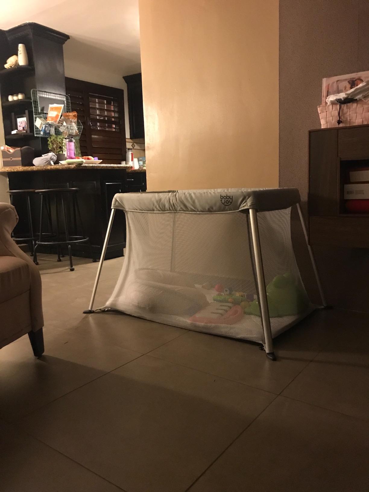 BABY JOY 2 in 1 Travel Crib with Side Zipper, Portable Baby Playard with Soft Washable Mattress, Installation-Free Home Playard with Carry Bag for Airplane, Lightweight Playpen for Infants &Toddlers customer photo 1