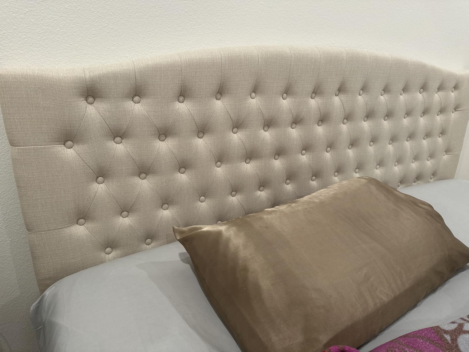 24KF Upholstered Tufted Button Linen Fabric Headboard,Comfortable Fashional Headboard King/CA King Size,Ivory customer photo 2