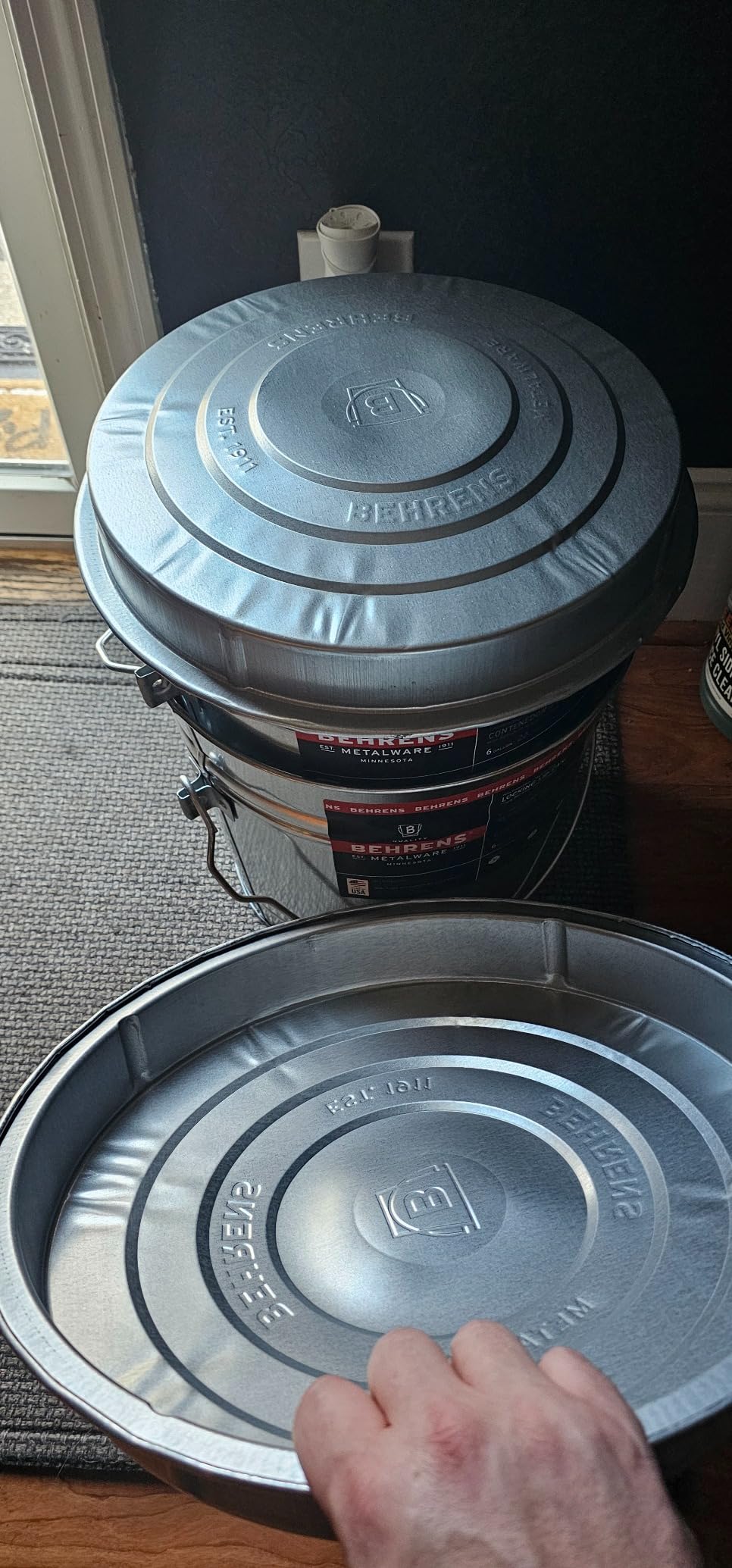 Behrens 6 Gallon Galvanized Steel Storage Can or Waste Bin w/Locking Lid & Handle (2 Cans, No Grip) customer photo 1
