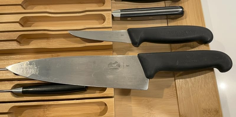 VaeFae In-Drawer Knife Block,Bamboo Knife Drawer Organizer Insert, Kitchen Knife Drawer Storage for 16 Knives PLUS a Slot for your Knife Sharpener (Without Knives) customer photo 1
