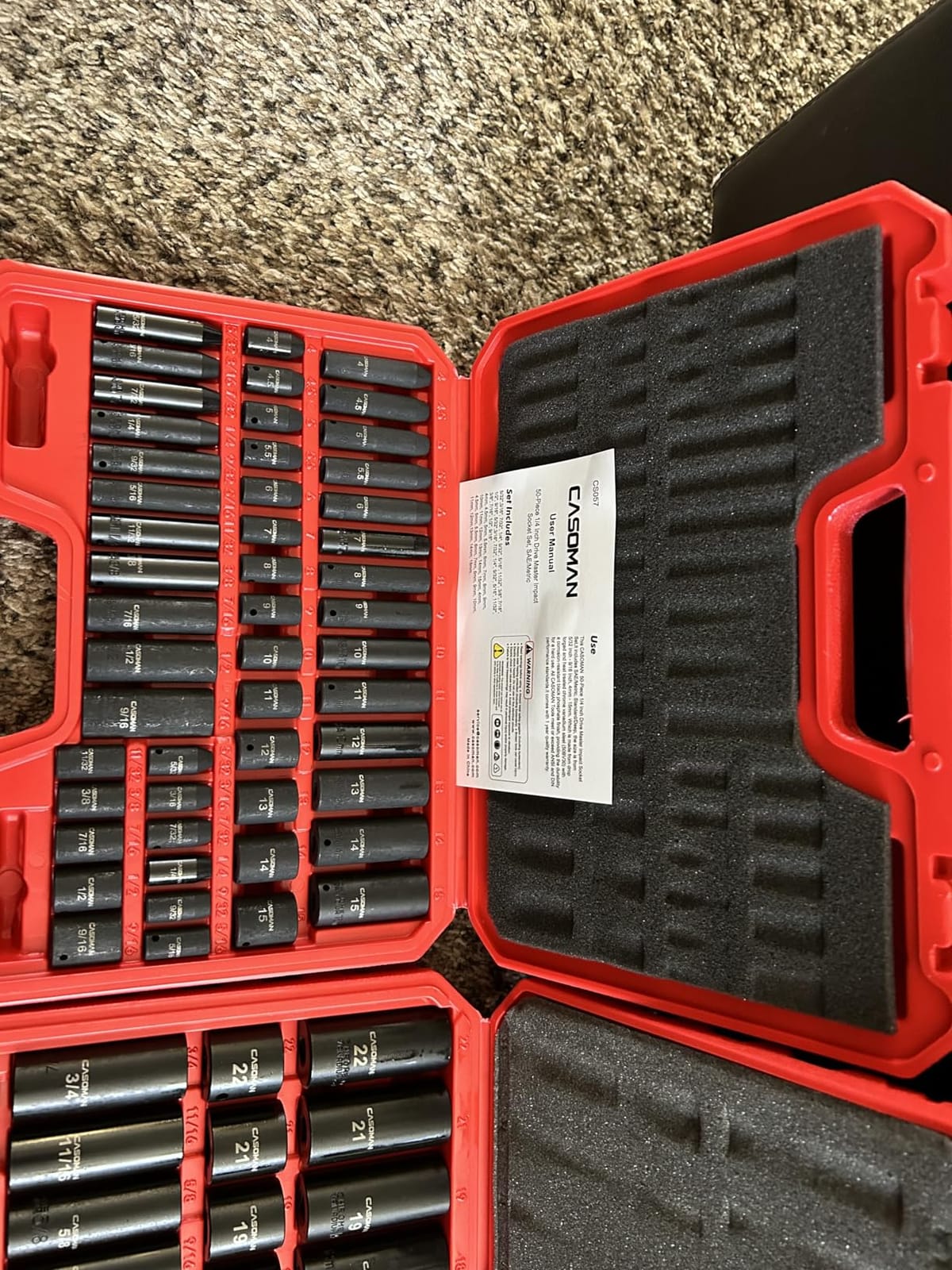 CASOMAN 1/4 Inch Drive Master Impact Socket Set, 50-Piece, 6-Point, SAE/Metric, 5/32 Inch - 9/16 Inch, 4mm - 15mm, Standard/Deep,CR-V customer photo 1