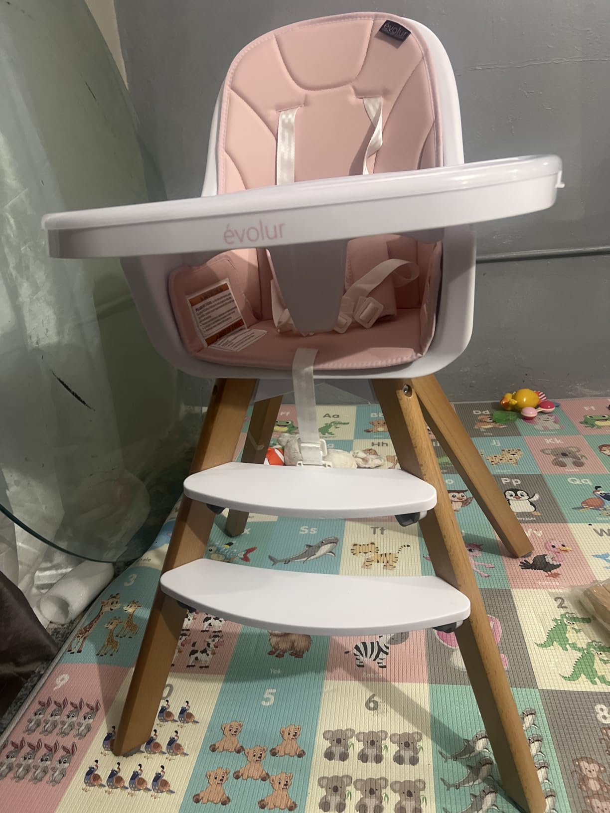 évolur Zoodle 3-in-1 High Chair in Light Grey | Convertible Wooden Baby Feeding Chair with Dishwasher Safe Removable Tray, Adjustable Footrest, Padded Cushion, 5-Point Harness for Infants & Toddlers customer photo 2