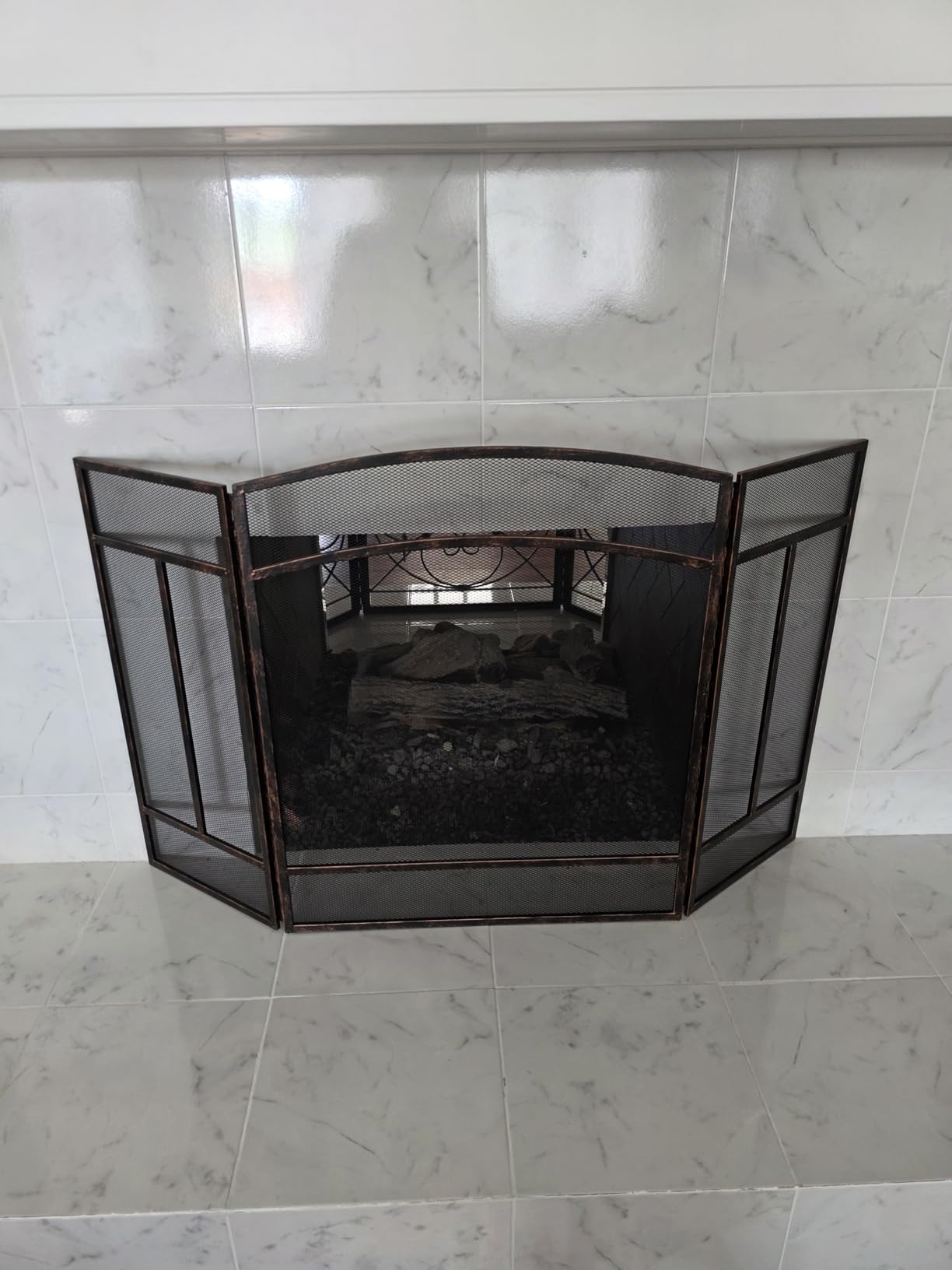 Fire Beauty 3 Panel Wrought Iron Fireplace Screen Spark Guard Cover(Black) customer photo 2