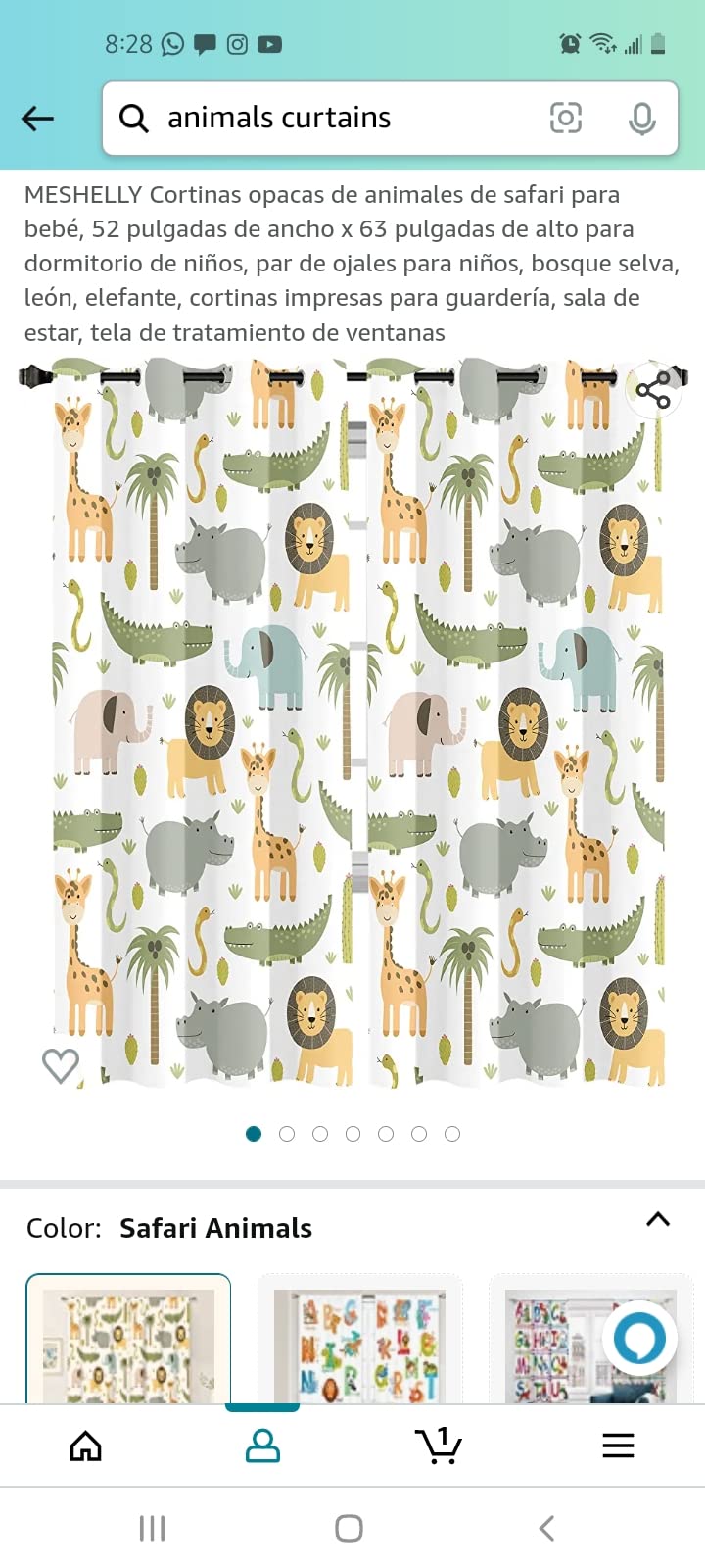 MESHELLY Baby Safari Animals Blackout Curtains 52Wx63H Inch for Boy Bedroom Grommet Pair Kids Woodland Jungle Lion Elephant Art Printed Curtains for Nursery Living Room Window Treatment Fabric customer photo 1