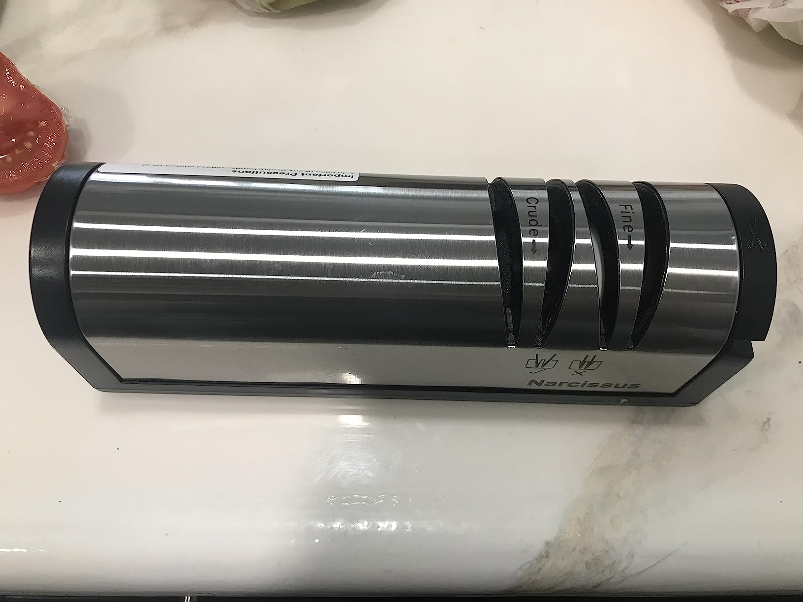 Narcissus Knife Sharpener, Professional 2 Stage Electric Knife Sharpener for Quick Sharpening & Polishing, with Scissors Sharpener and Metal Dust Collection Box, Stainless Steel, Silver customer photo 1
