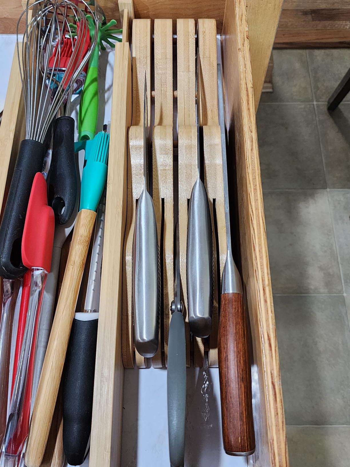 Bamboo Knife Block Holder, 9 Knives Dock, In-Drawer Knife Drawer Organizer customer photo 1