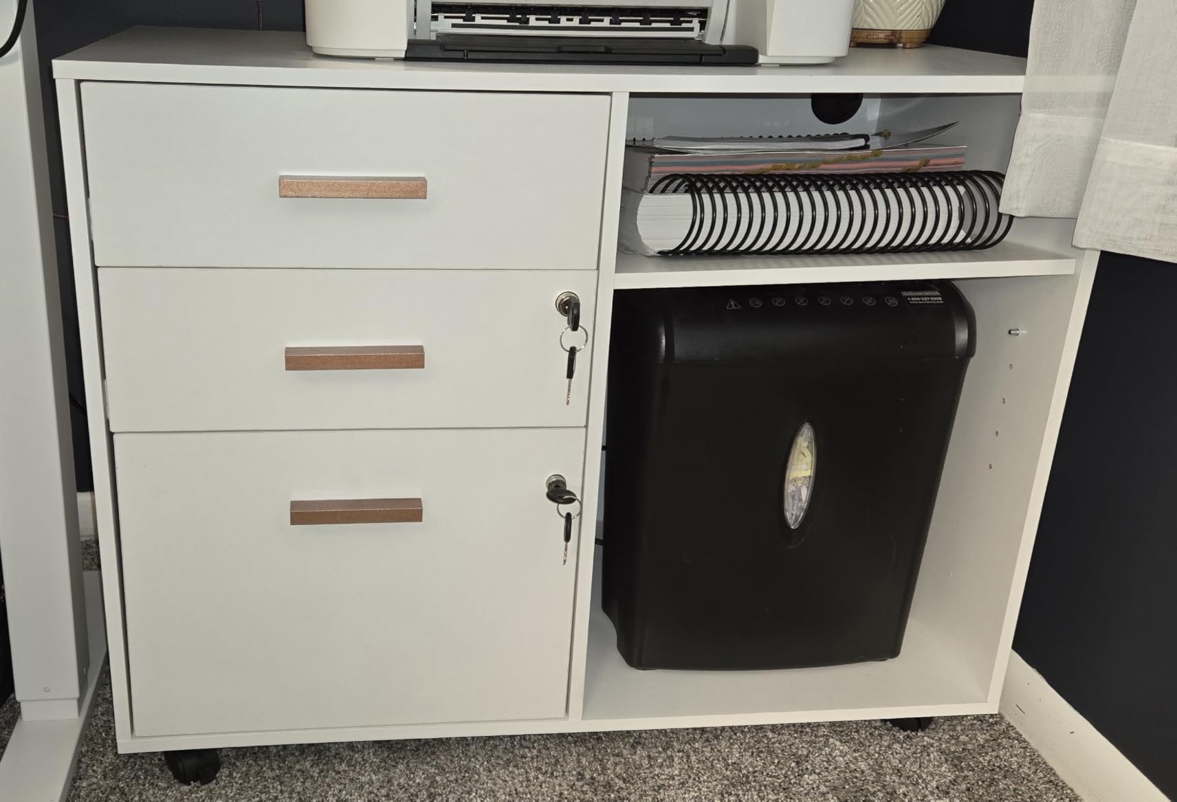 DEVAISE 3-Drawer File Cabinet with Lock, Mobile Wood Filing Cabinet, White customer photo 2