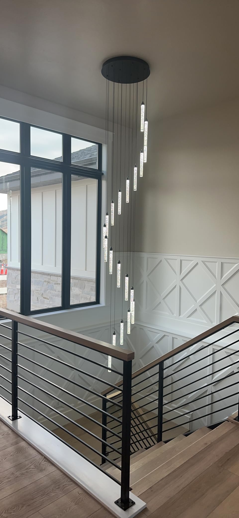156in Long Light 20-Lights Chandeliers for Entryway LED Dimmable Chandeliers Lighting Fixture Modern Flat Sloped High Ceiling Pendant Lights Crystal Drop Light for Living Room Foyer Hallway Staircase customer photo 1