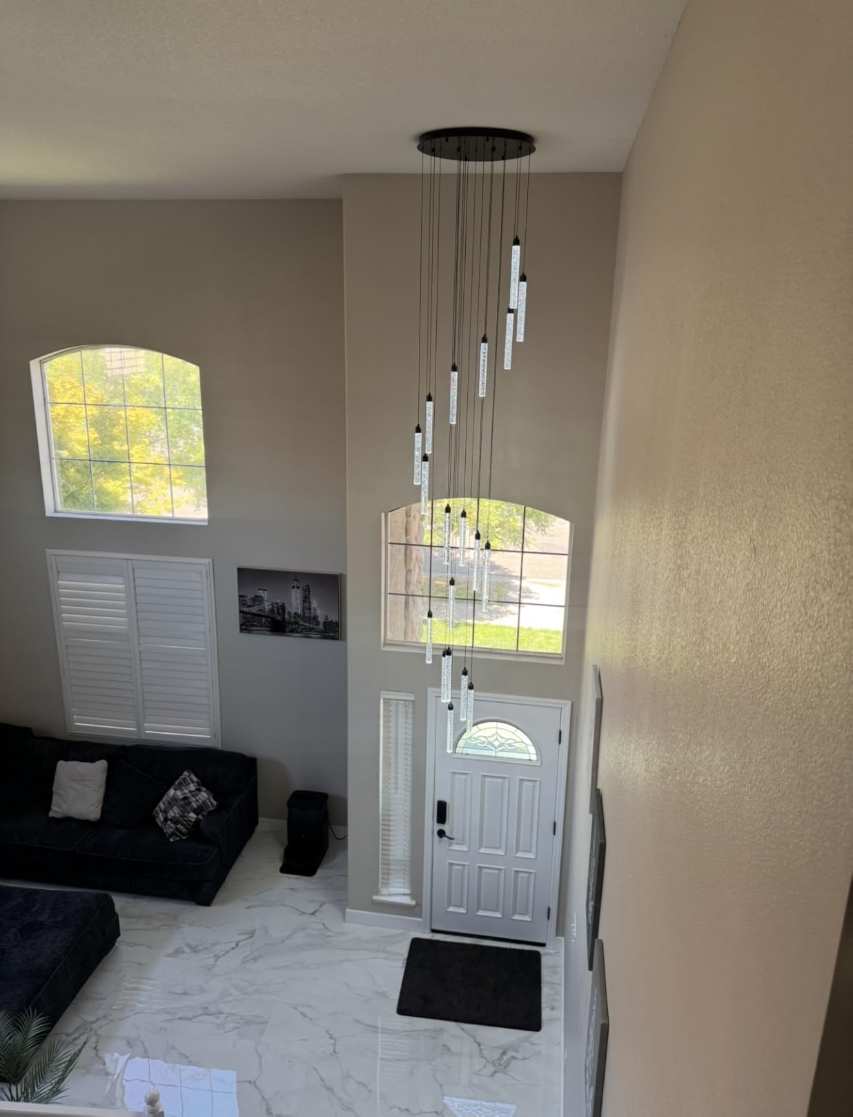 156in Long Light 20-Lights Chandeliers for Entryway LED Dimmable Chandeliers Lighting Fixture Modern Flat Sloped High Ceiling Pendant Lights Crystal Drop Light for Living Room Foyer Hallway Staircase customer photo 2
