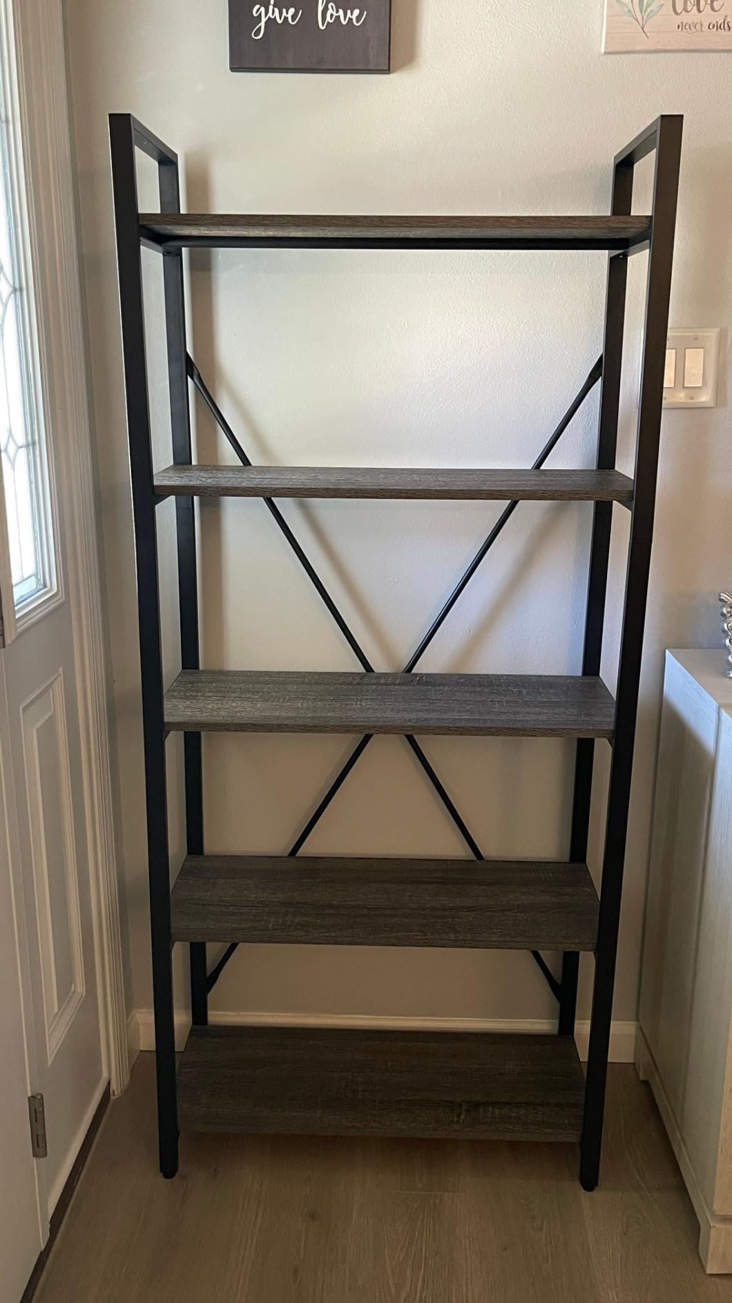 BON AUGURE Industrial Bookshelf, Etagere Bookcases and Book Shelves 5 Tier, Rustic Wood and Metal Shelving Unit (Rustic Oak) customer photo 2