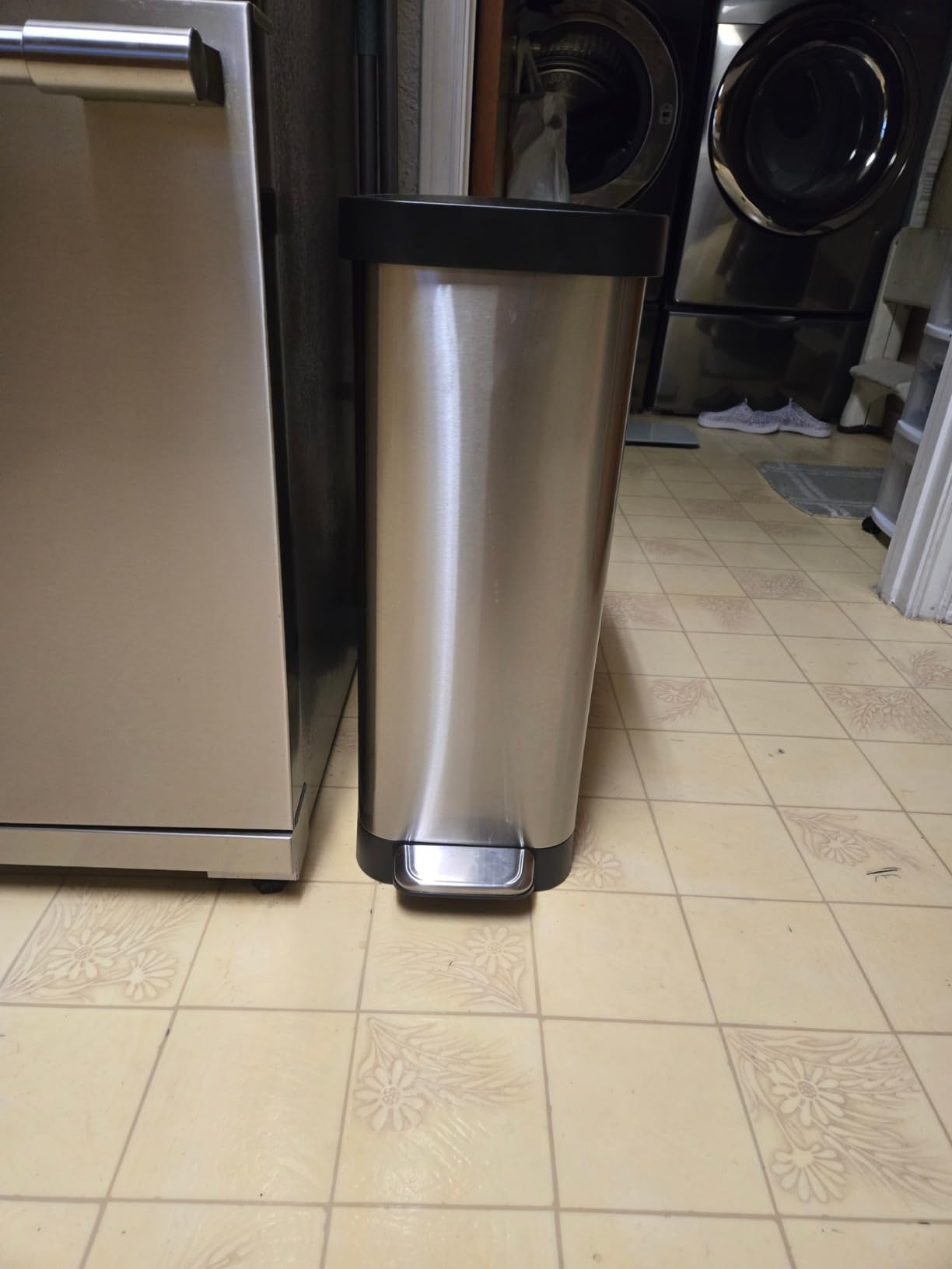 Glad Slim Trash Can with Clorox Odor Protection - Narrow Kitchen Garbage Bin with Soft Close Lid, Step On Foot Pedal and Waste Bag Roll Holder, Stainless Steel, 12 Gallon/45 Liter customer photo 1