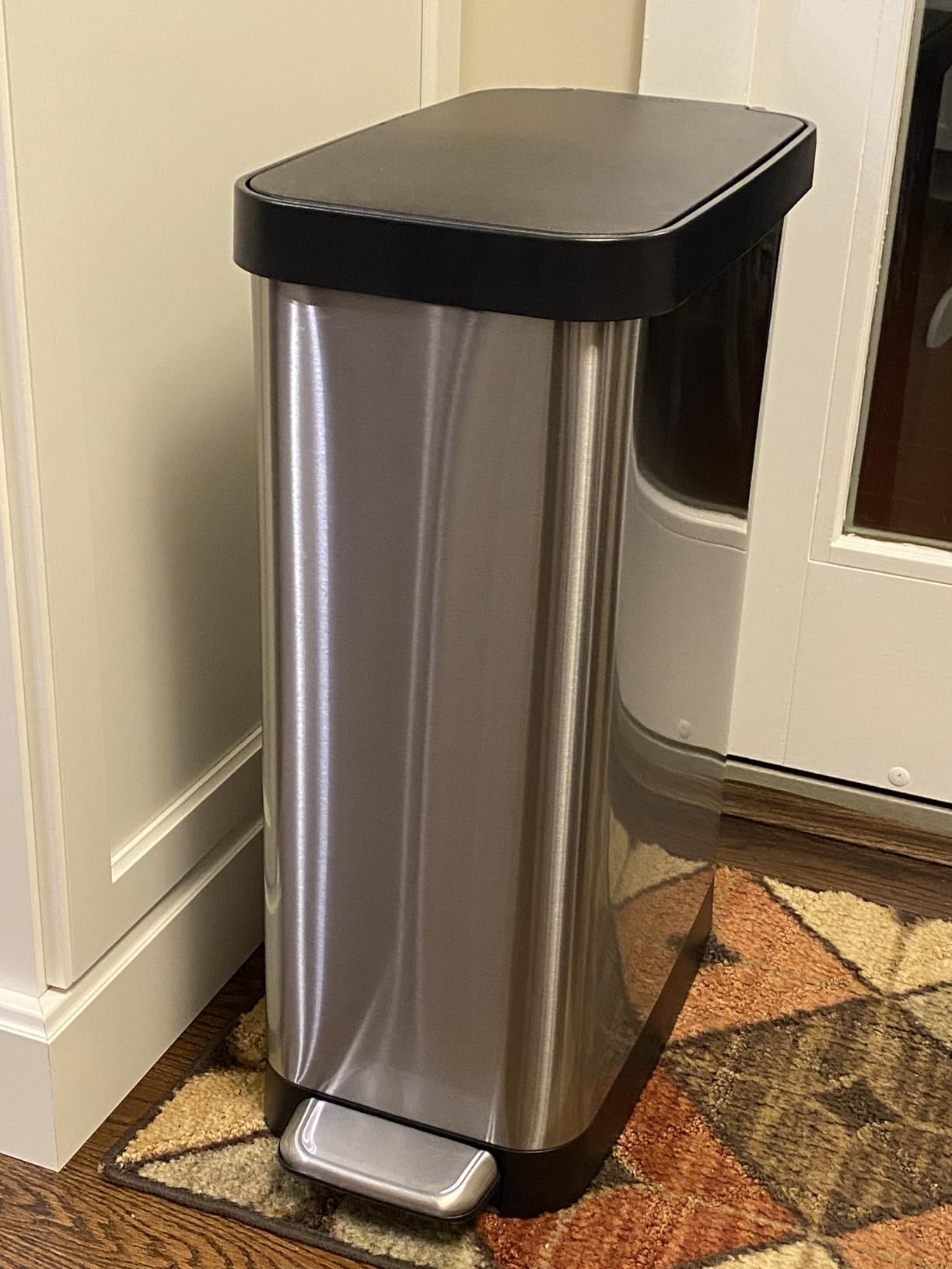 Glad Slim Trash Can with Clorox Odor Protection - Narrow Kitchen Garbage Bin with Soft Close Lid, Step On Foot Pedal and Waste Bag Roll Holder, Stainless Steel, 12 Gallon/45 Liter customer photo 2