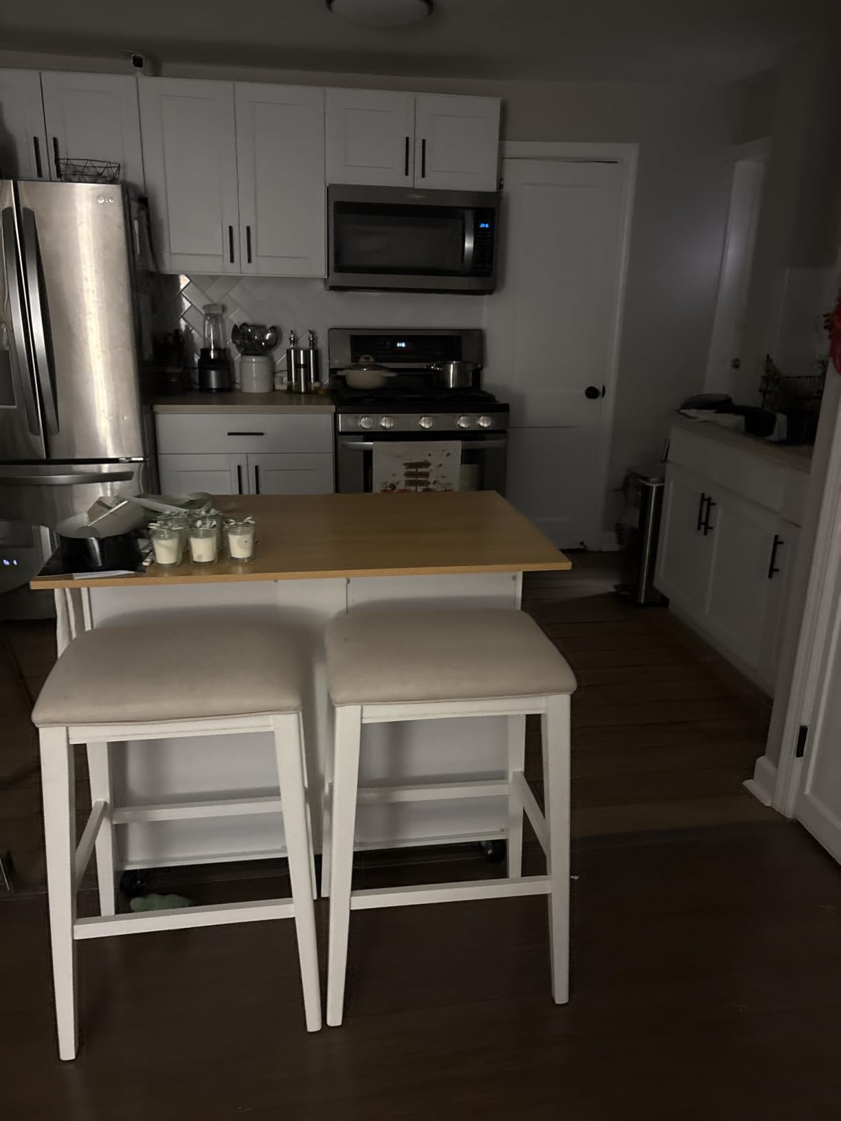Shintenchi Kitchen Island Cart with Storage,Rolling Kitchen Island Side Table on Wheels with Large Worktop,Storage Cabinet,Towel Rack,Drawers and Open Shelves for Kitchen,Dinning Room,White customer photo 1