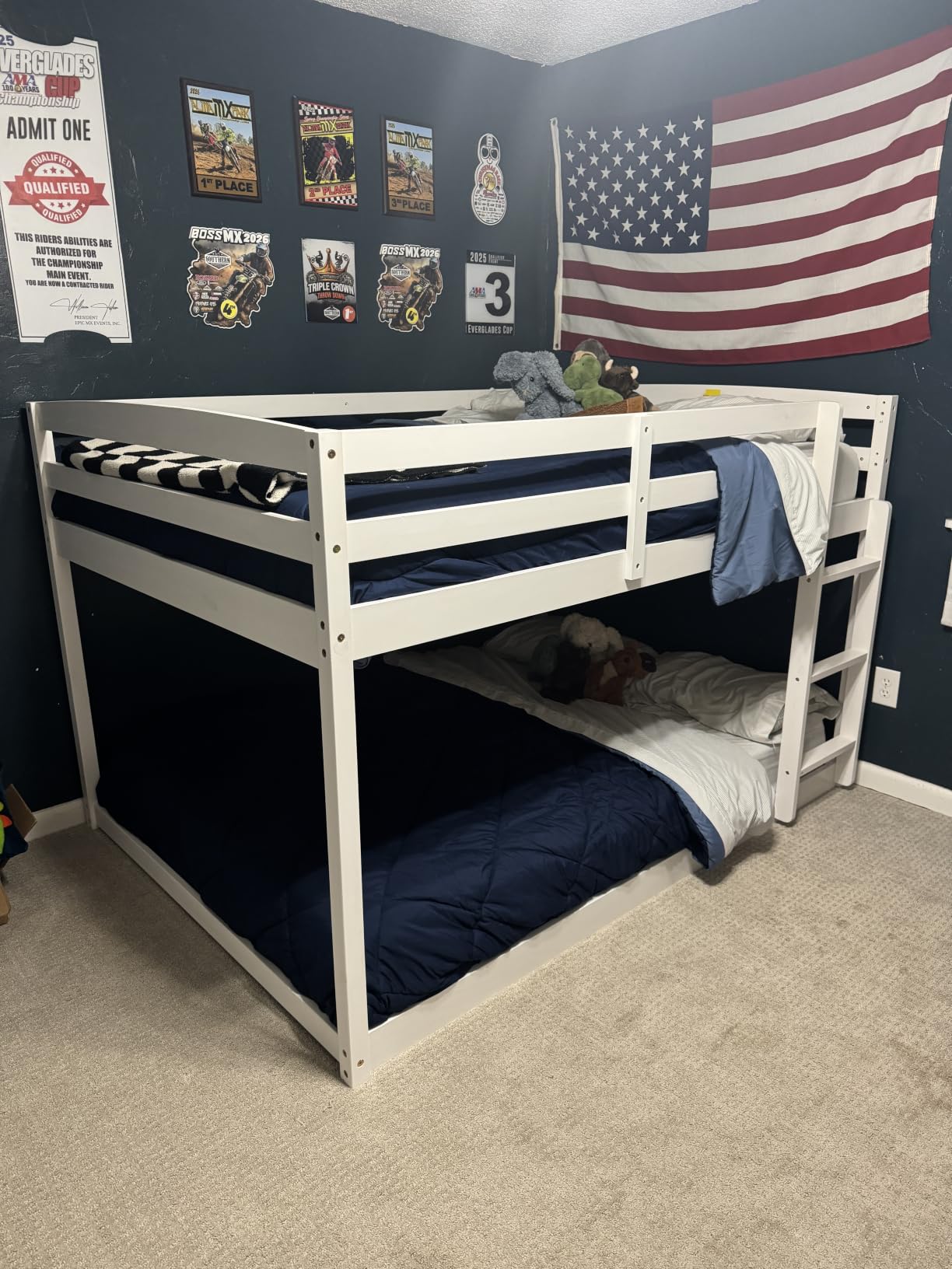 GIANTEX Twin Low Bunk Bed, Solid Wood Twin Over Twin Bunk Bed Frame with Full Guardrails & Integrated Ladder, Floor Twin Bunk Beds for Kids Boys and Girls, No Box Spring Needed, Grey customer photo 1