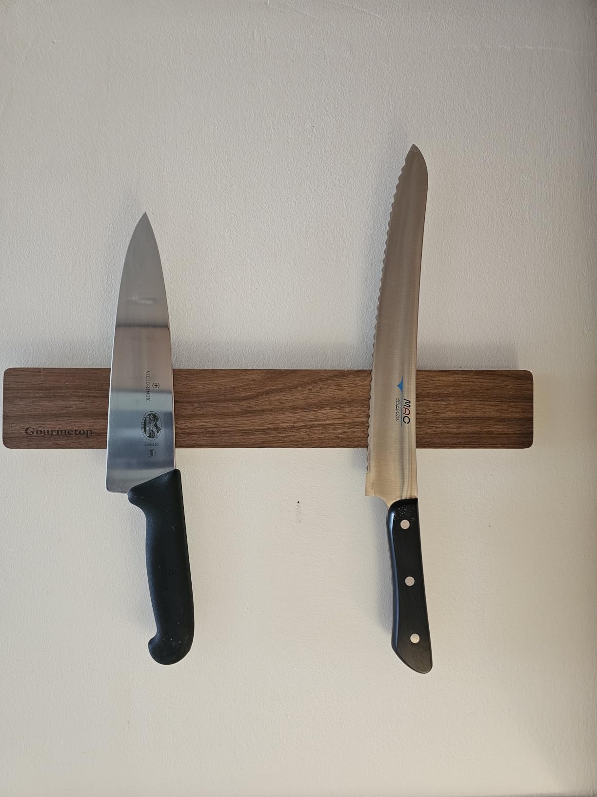 Gourmetop Magnetic Knife Holder for Wall 12”, Acacia Wood, No Drill, Fridge customer photo 1