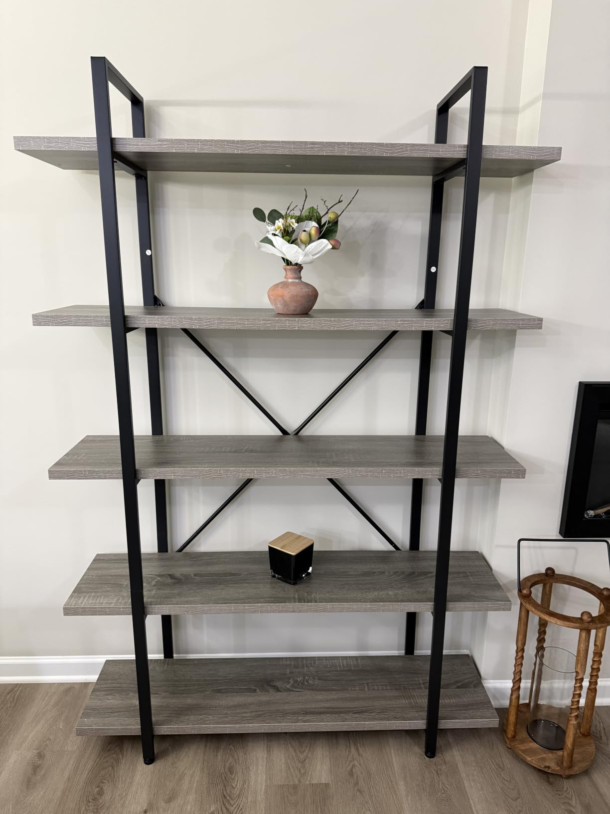 HSH Industrial 4 Tier Bookshelf, Modern Metal and Wood Bookcase, Rustic Oak customer photo 2