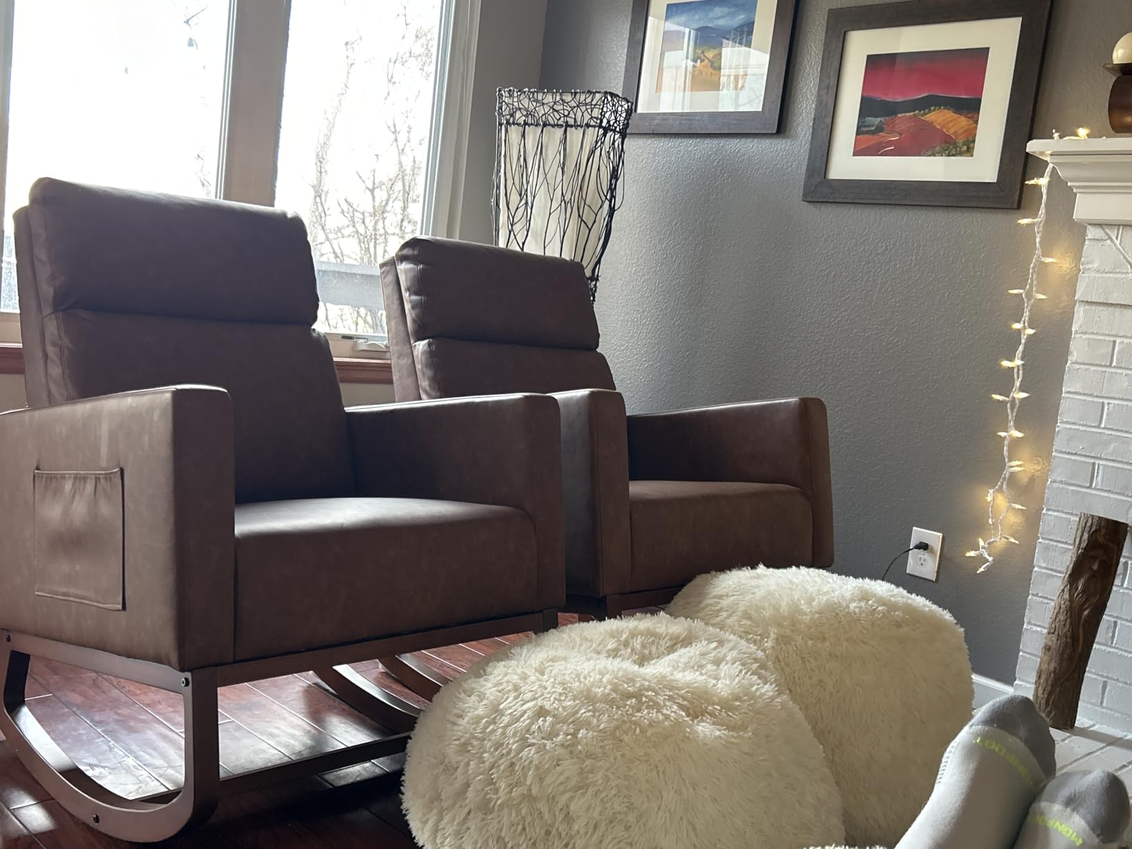 Yaheetech 28in Wide Padded High Back Glider Rocking Chair, Ivory Boucle customer photo 2