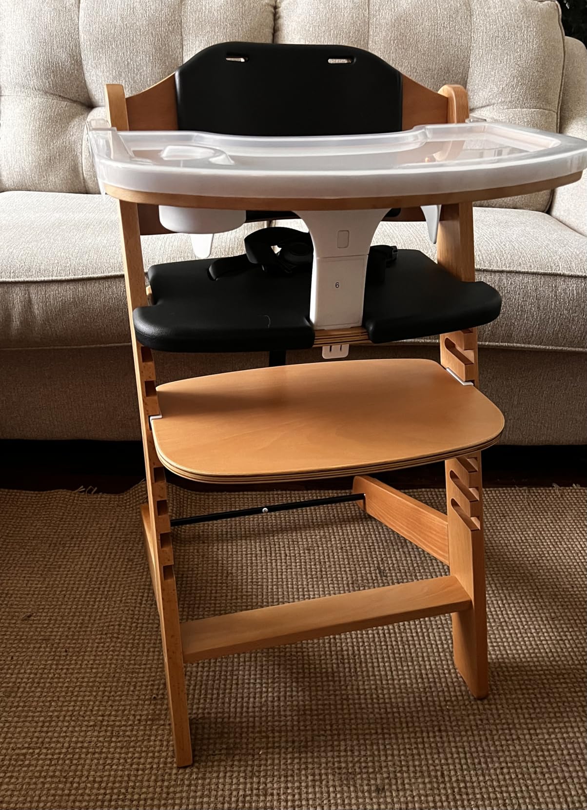Cowiewie 3-in-1 Convertible Natural Wooden High Chair for Babies & Toddlers 3-Tier Remove & 2 Adjustable Wood Tray & 8 Levels Adjustable, 2 Waterproof Cozy Cushions (Black) customer photo 2