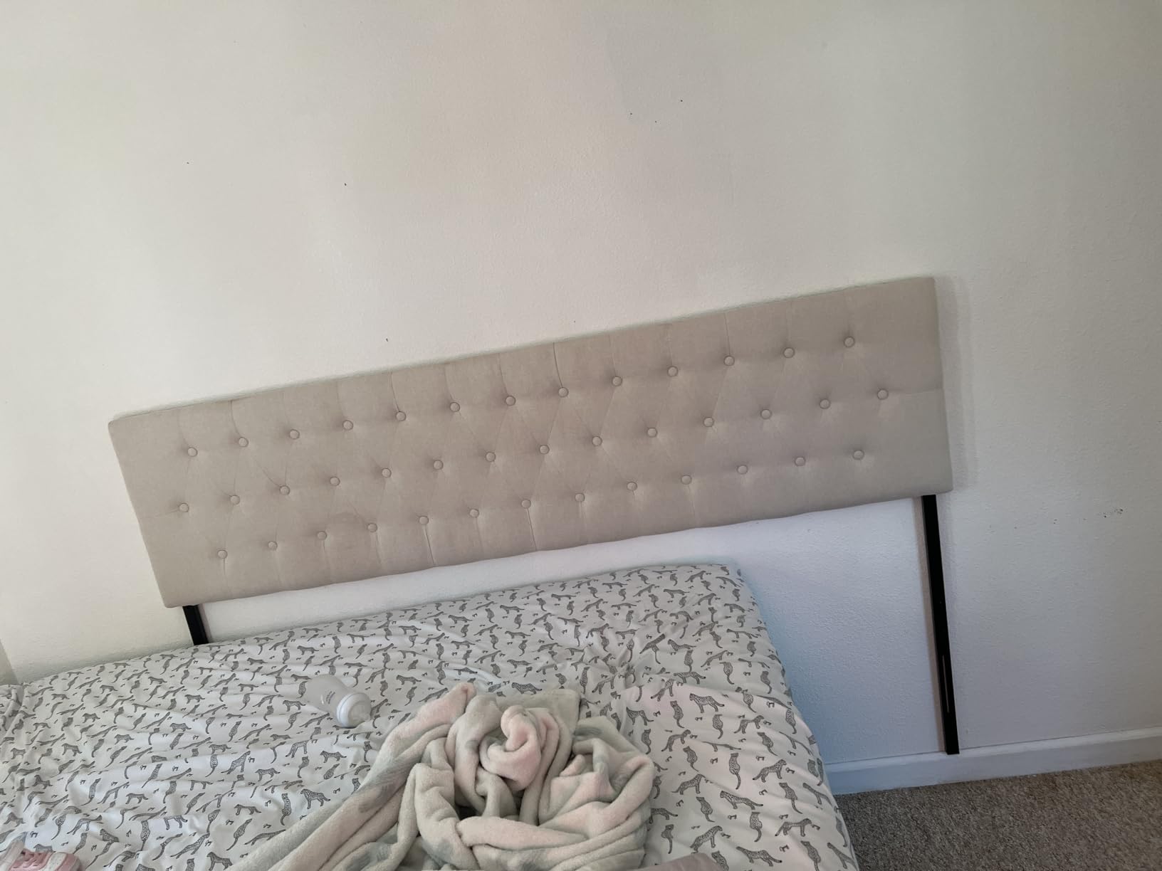 Tufted Upholstered Headboard King Size, Adjustable Height 37- 51 in, Gray customer photo 2
