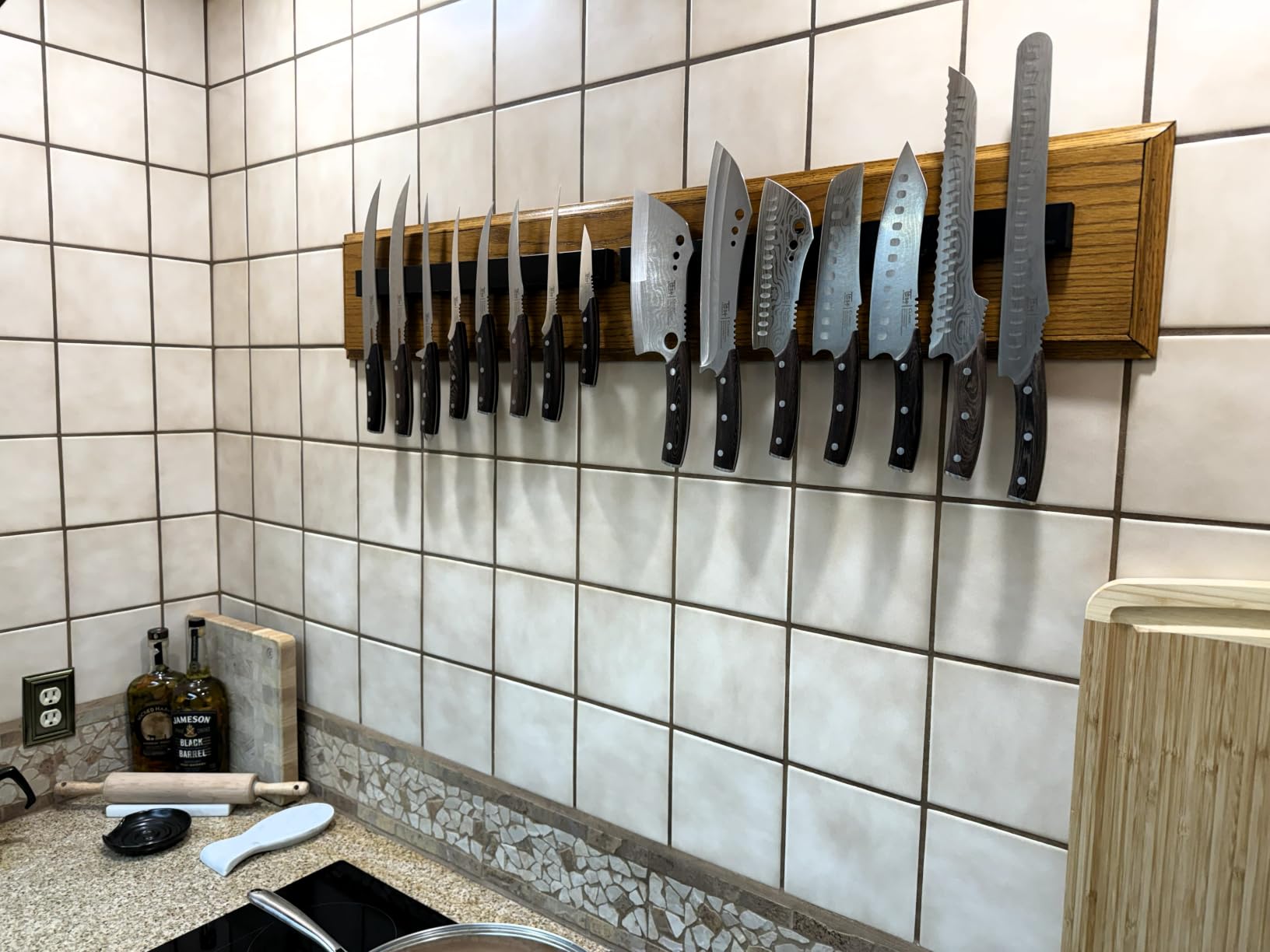 Dmore magnetic knife holder for wall—with 2 hooks, No Drilling 10 Inch black knife magnetic strip, Powerful knife magnet rack, include Adhesive Tape and screws for Knives, Utensils, and Tools customer photo 2