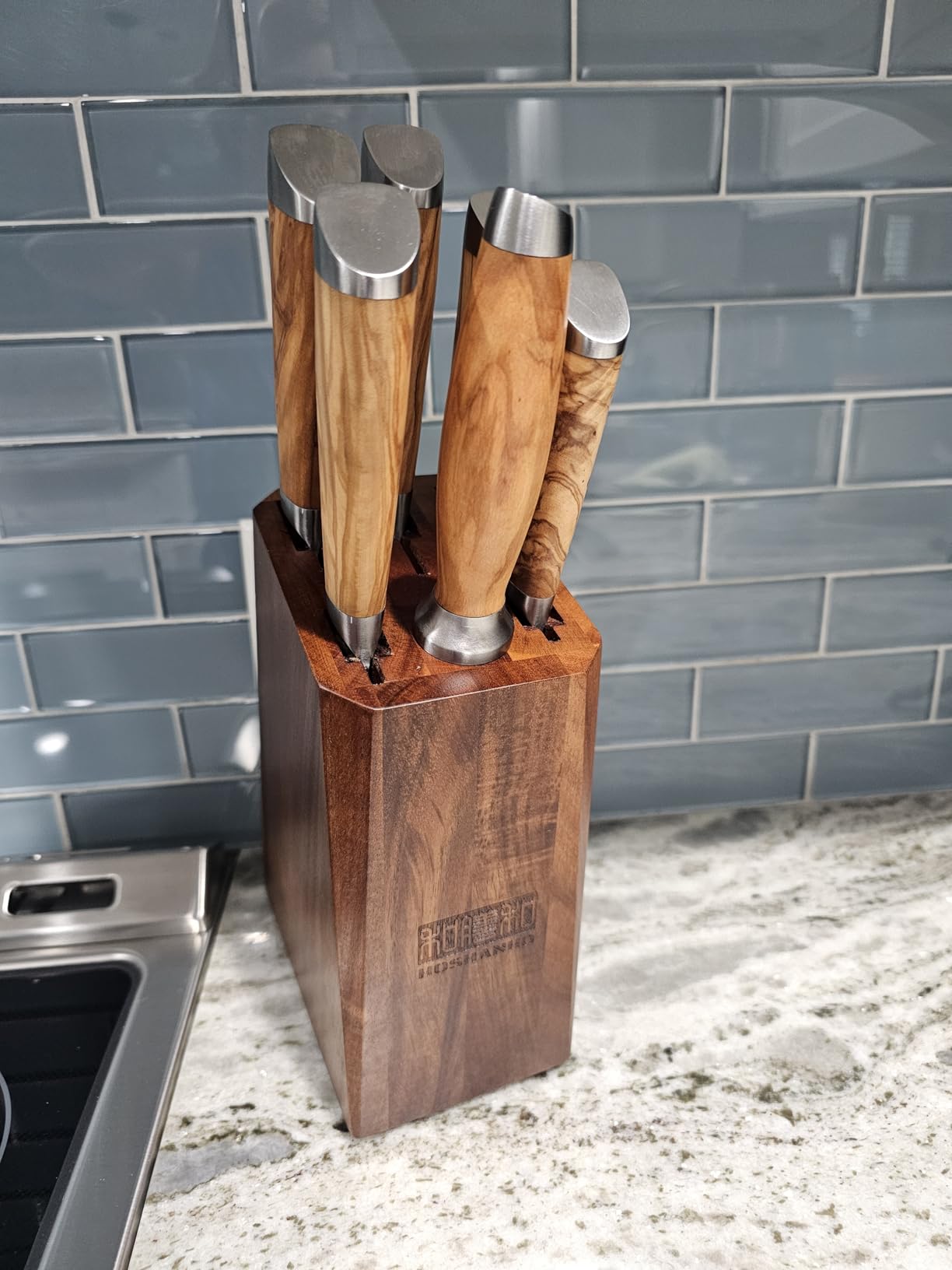 HOSHANHO Damascus Knife Block Set 7PCS, Sharp Kitchen Knives with Sharpener customer photo 1