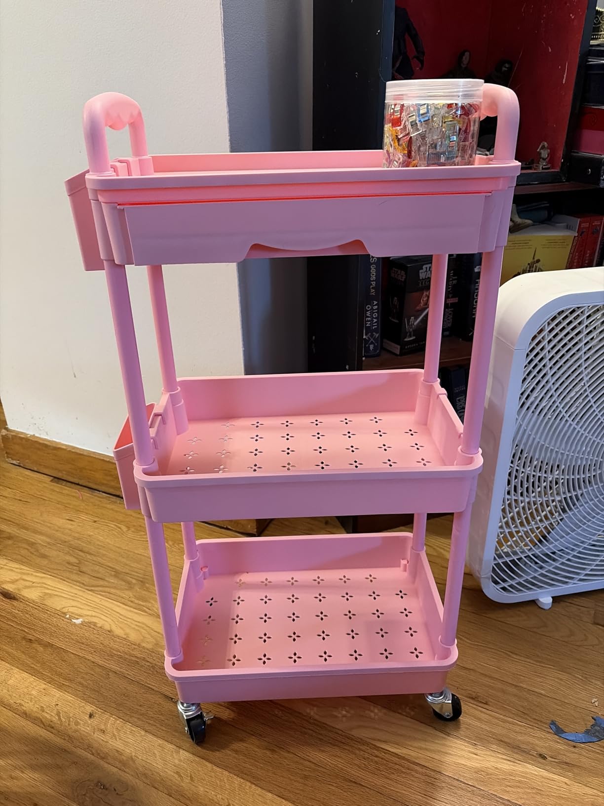 SUNALLY 3 Tier Rolling Cart with Drawer, Craft Storage Cart Organizer,White customer photo 1