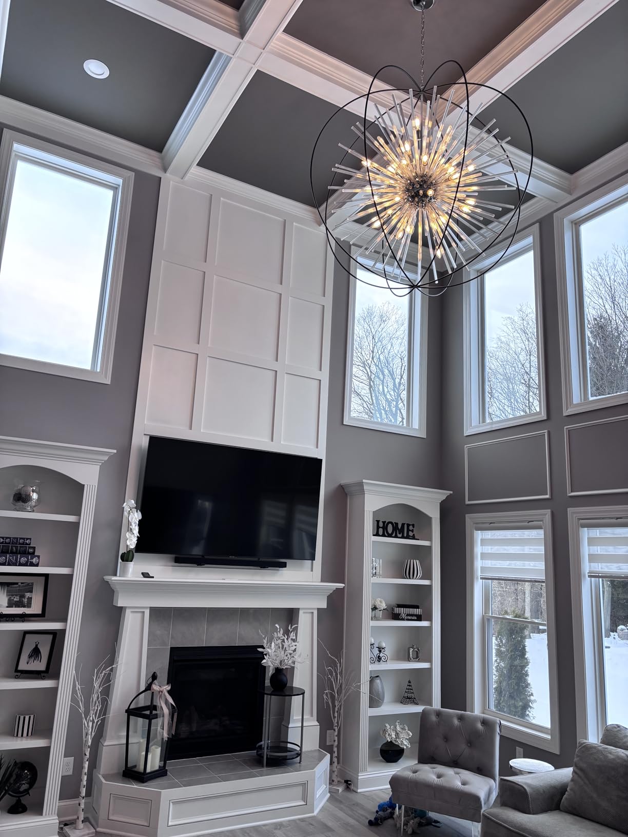 Modern Large Black and Gold Crystal Chandelier for Entryway High Ceiling customer photo 2