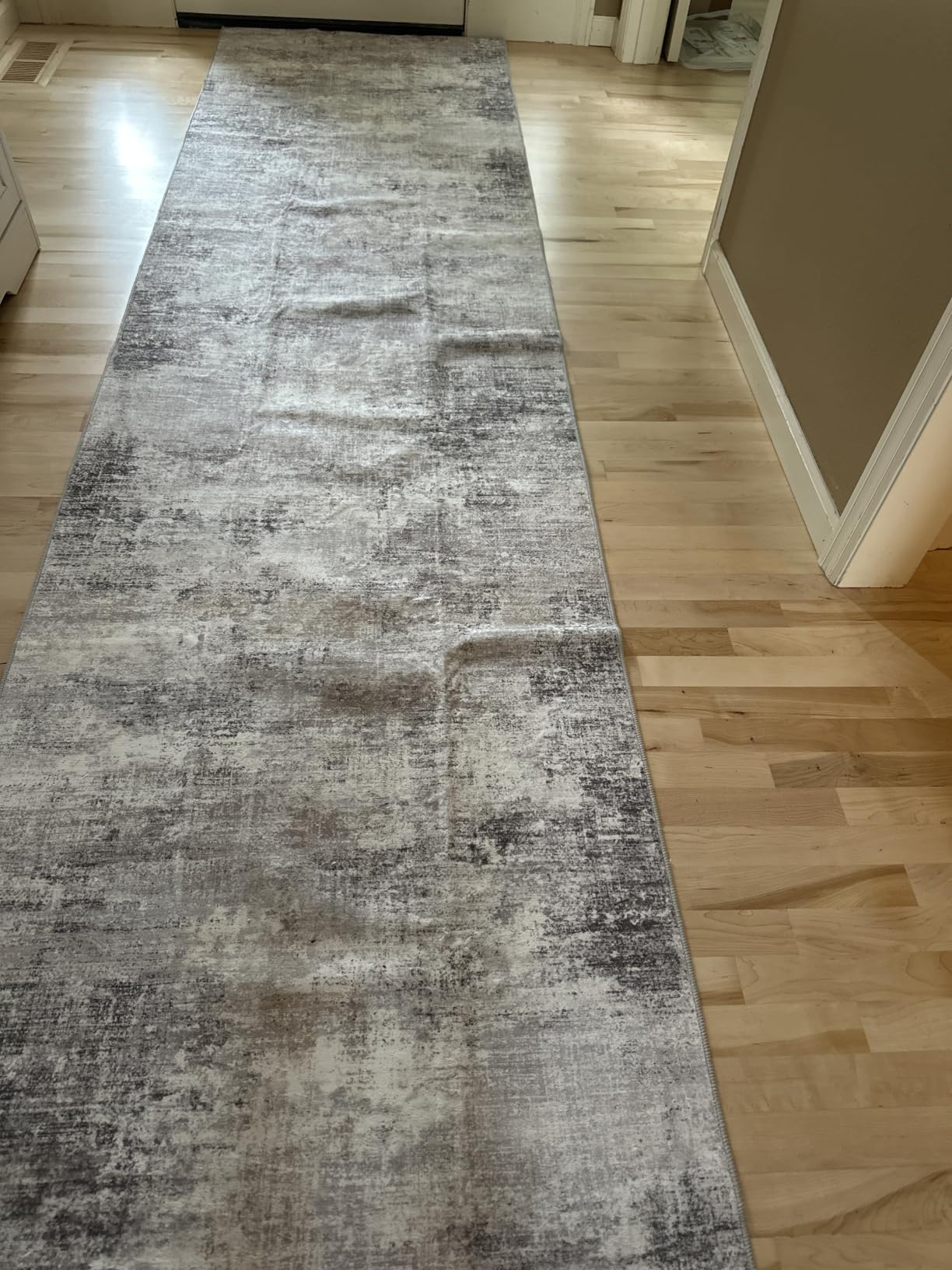 IOHOUZE Abstract Runner Rug 2x6 Ft Washable Runners for Hallways, Non Slip Kitchen Runner Printed Faux Wool Entryway Runner Indoor, Modern Abstract Floor Carpet for Hall Kitchen Bedroom, Grey Beige customer photo 2