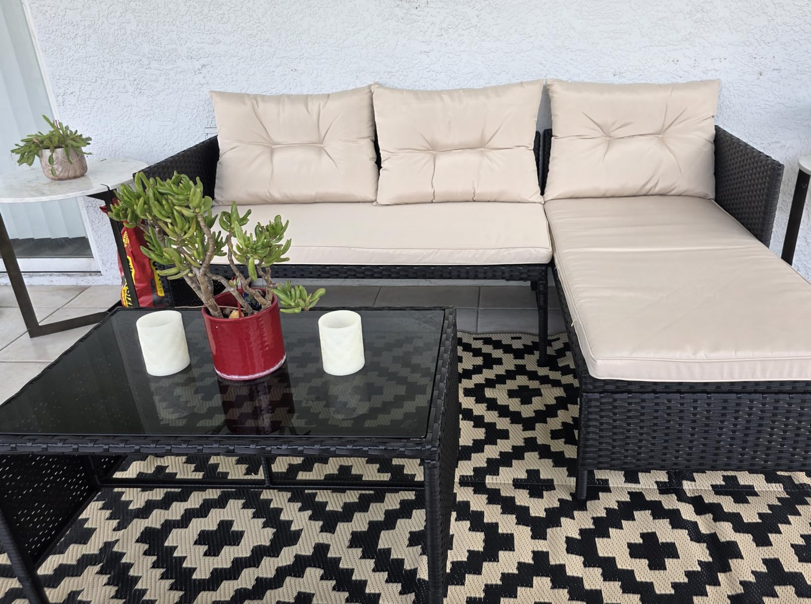 Devoko Outdoor Patio Furniture 3-Piece Rattan L Shaped Sectional Sofa Beige customer photo 2