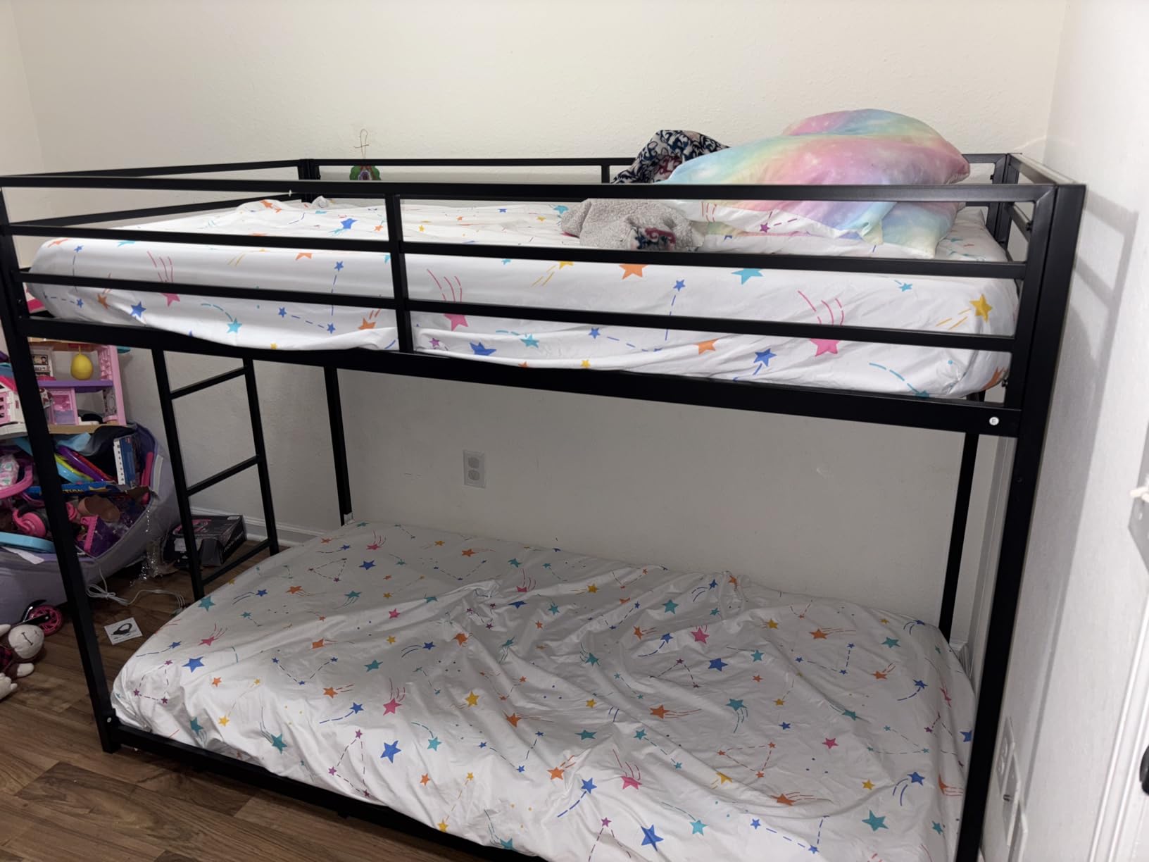 Zevemomo Twin Over Twin Bunk Bed, Metal Low Profile Bunkbeds with Full-Length Guardrail and Ladder, Space Saving, No Boxing Spring Needed, Black customer photo 1