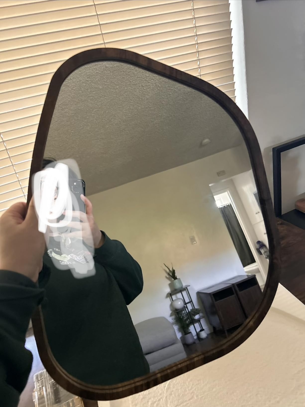 Asymmetrical Mirror for Wall Irregular Oval Wood Frame Modern Unique Accent Wall Mirror Decorative Vanity Bathroom Living Room Bedroom Entryway Hallway Artistic Wavy Mirror Small 14