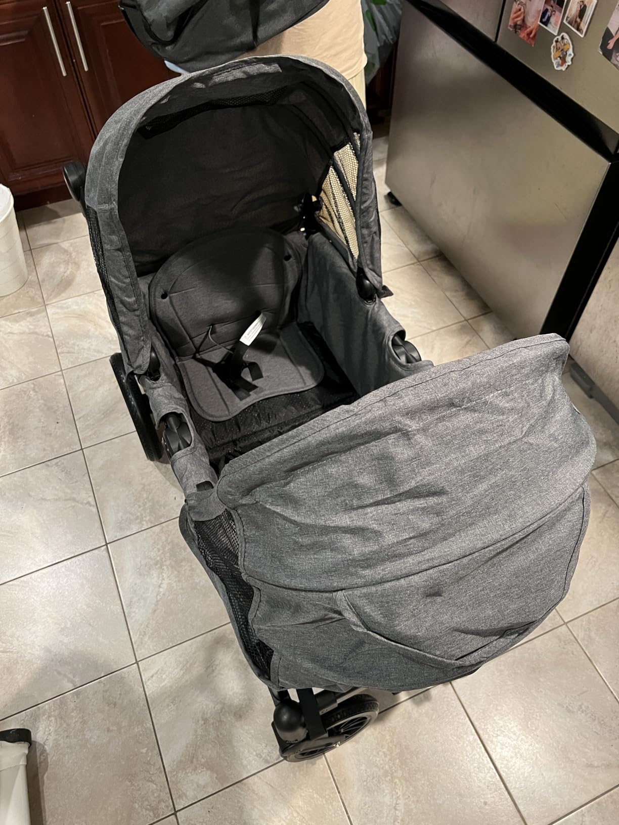 INFANS Wagon Stroller for 2 Kids, Collapsible Adjustable Push Pull Handle Bar, 2 Seater Stroller Wagon with Removable Canopy Snack Tray, Comfortable Drop-Down footwell and Upholstered Seats customer photo 2