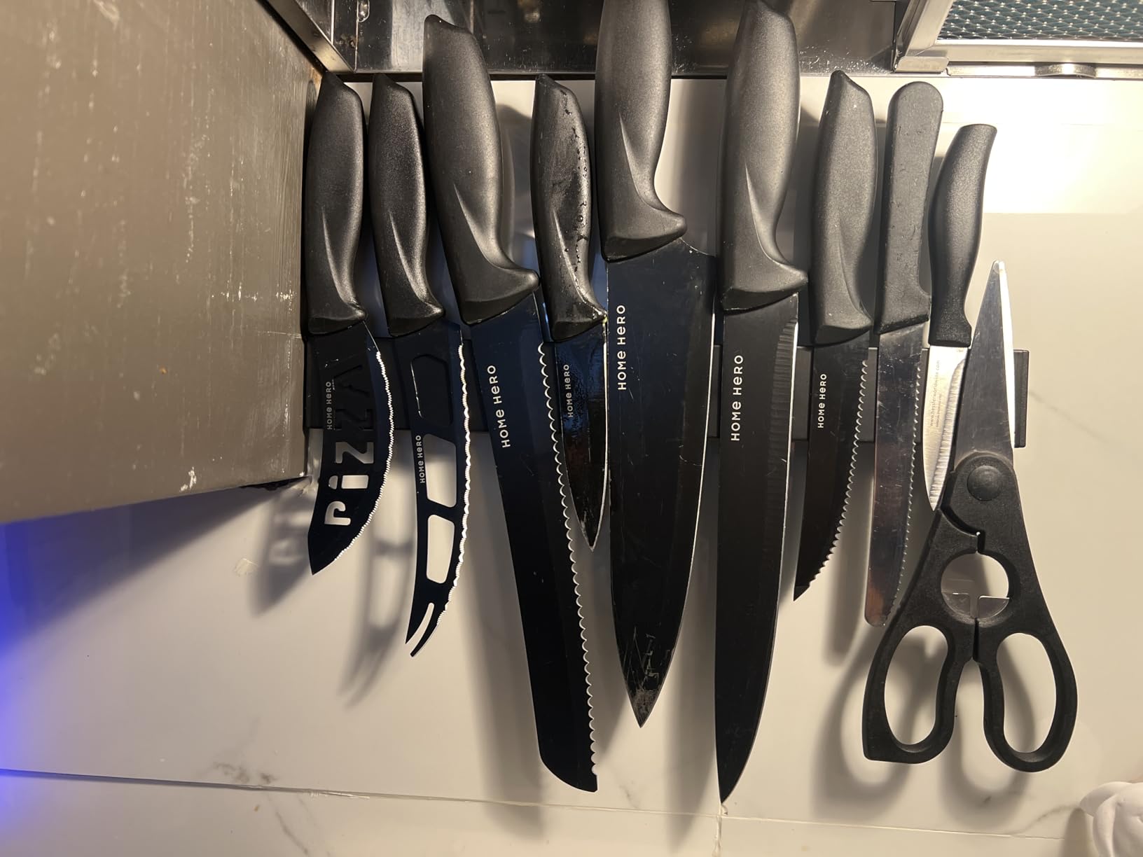 Magnetic Knife Holder for Wall, No Drilling Magnetic Knife Strip Adhesive Knife Holder Magnet Knife Bar, Wall Mount Knife Rack Block Metal Tool Holder for Utensils RV Kitchen Organization, 10 Inch customer photo 2