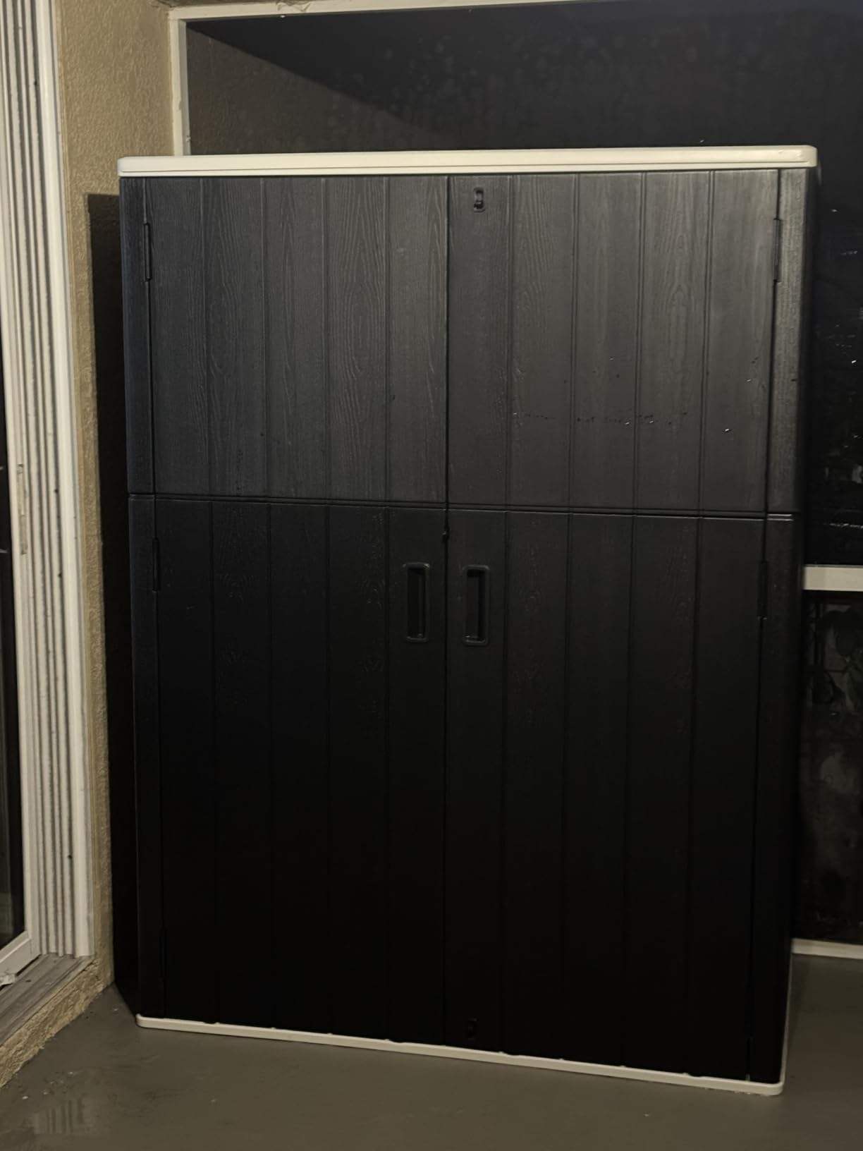 KINYING Outdoor Horizontal Storage Sheds,Outdoor Storage Cabinet Waterproof Resin Tool Storage Box for Lawn Mower,Garden Tools and Patio Furniture, Lockable (Brown) customer photo 2