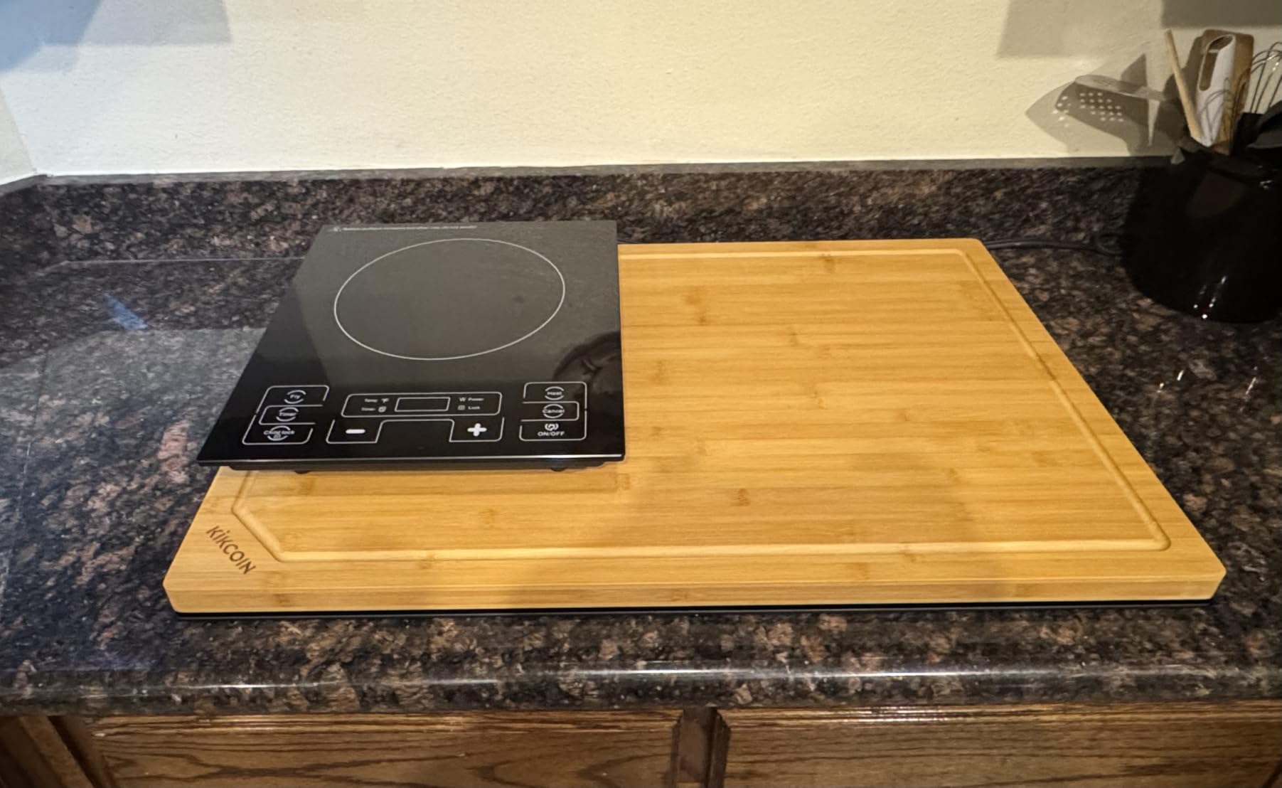 Kikcoin 30”×20” Bamboo Cutting Boards for Kitchen, Heavy Duty Wooden Cutting Boards, Healthy Extra Large Chopping Boards with Deep Juice Groove and Handle, Oversized Stove Top Cover, Natural customer photo 1