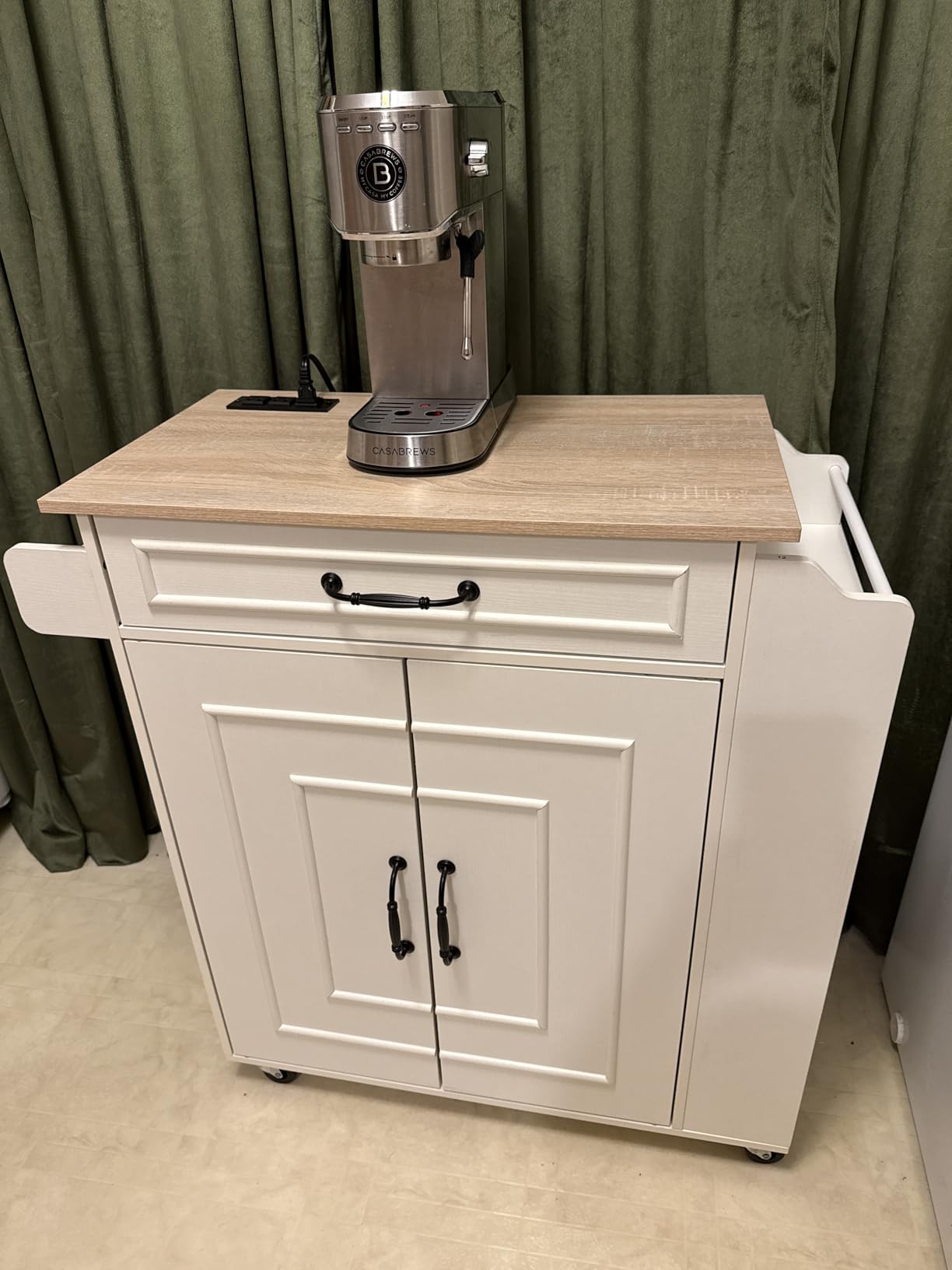 RALGEND Kitchen Island with Power Outlets & Drop Leaf, Rolling Kitchen Cart on Wheels, Kitchen Storage Island with Spice Rack and Drawer for Kitchen, Dinning Room, Black and Rustic Brown customer photo 1