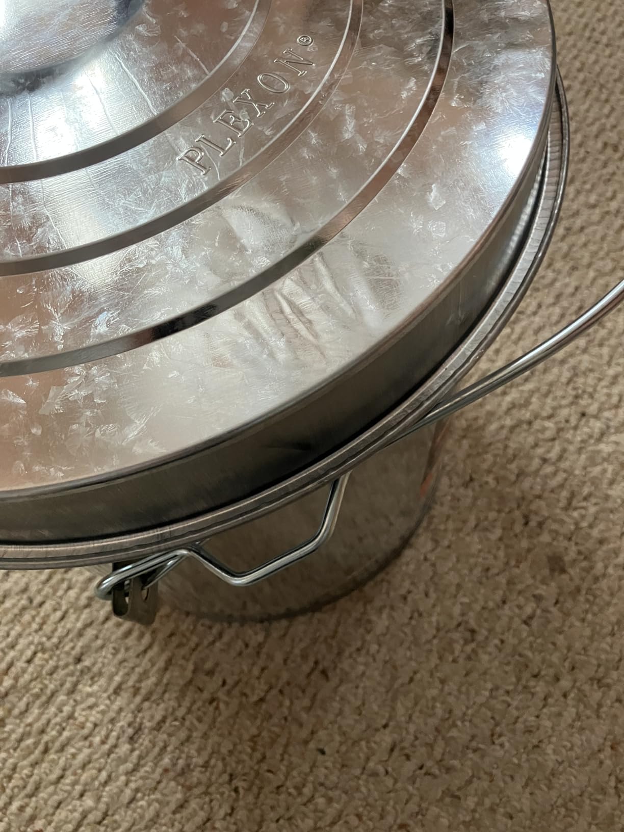 Plexon 6 Gallon Small Metal Trash Can with Locking Lid Galvanized Metal Bucket with Lid for Poultry Feed Bird Seed Storage Ash Outdoor Garbage Trash Bin 2 Pack customer photo 1