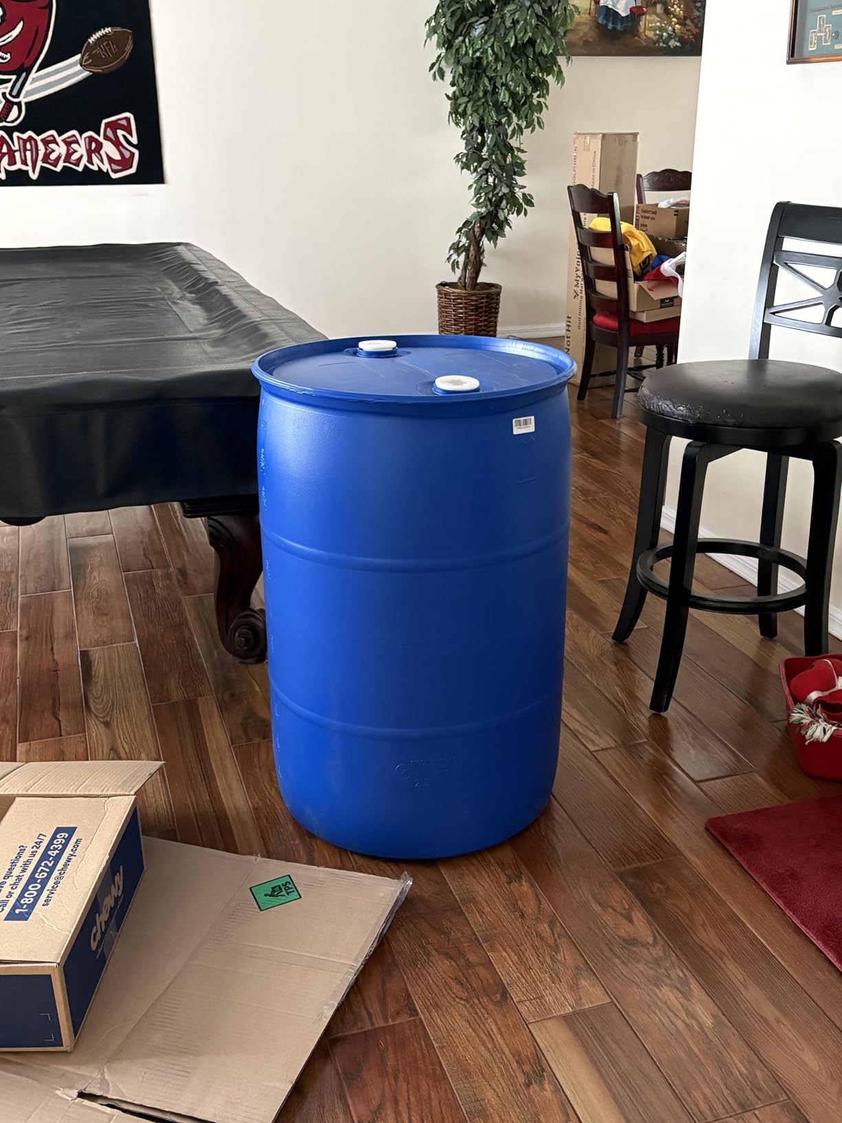 Bushman 55 Gallon Plastic Drum, Stackable Industrial Storage Barrel, Blue customer photo 1