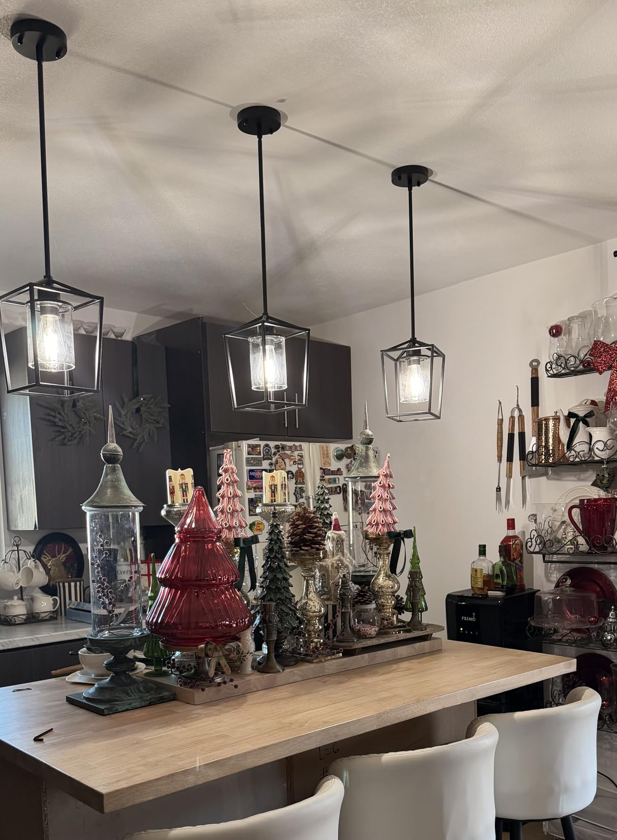3 Pack Gold Pendant Lights, Modern Farmhouse Kitchen Pendant Lighting Over Island, Metal Cage Hanging Lights with Clear Glass Shade for Kitchen Island, Dining Room, Entryway, Hallway customer photo 1