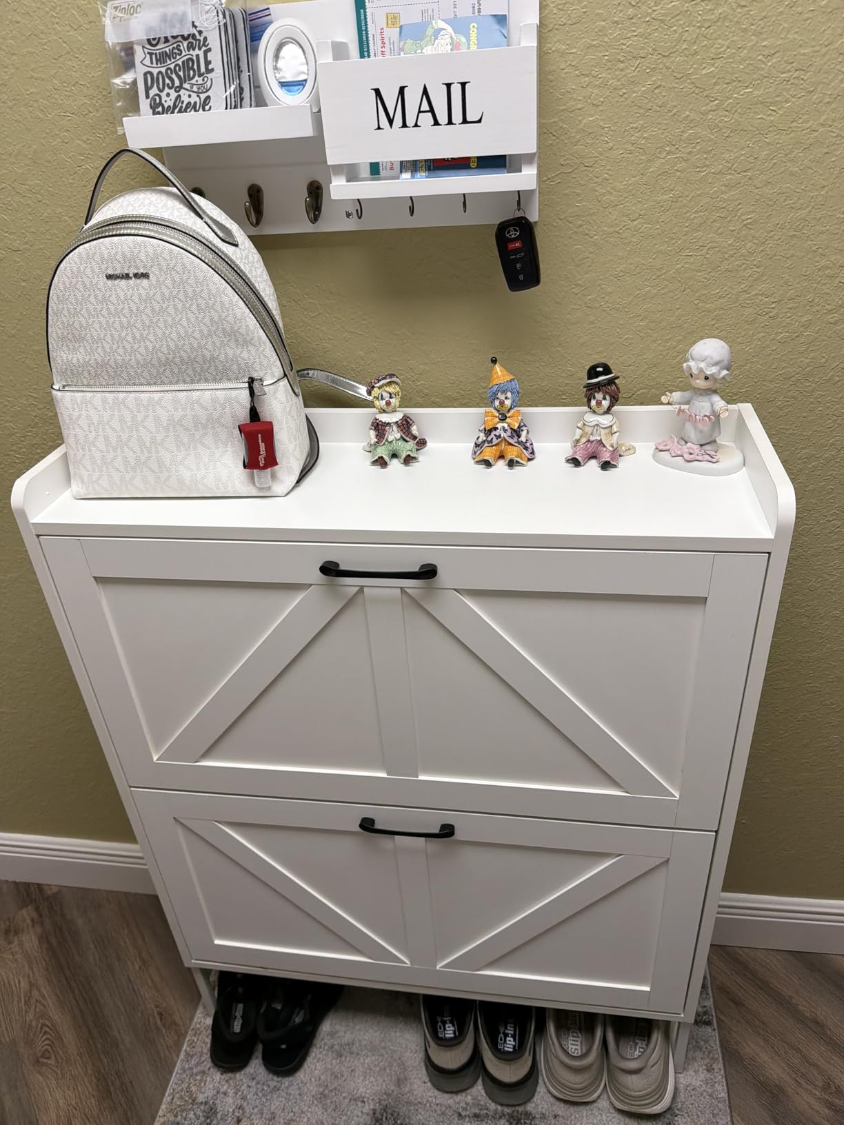 GRUSIGN Shoe Cabinet, Shoe Storage Cabinet with 2 Flip Drawers & Adjustable Shelf, Space-Saving Shoe Organizer – Holds 16+ Pairs, Narrow Shoe Cabinet Storage for Entryway/Hallway(White) customer photo 1