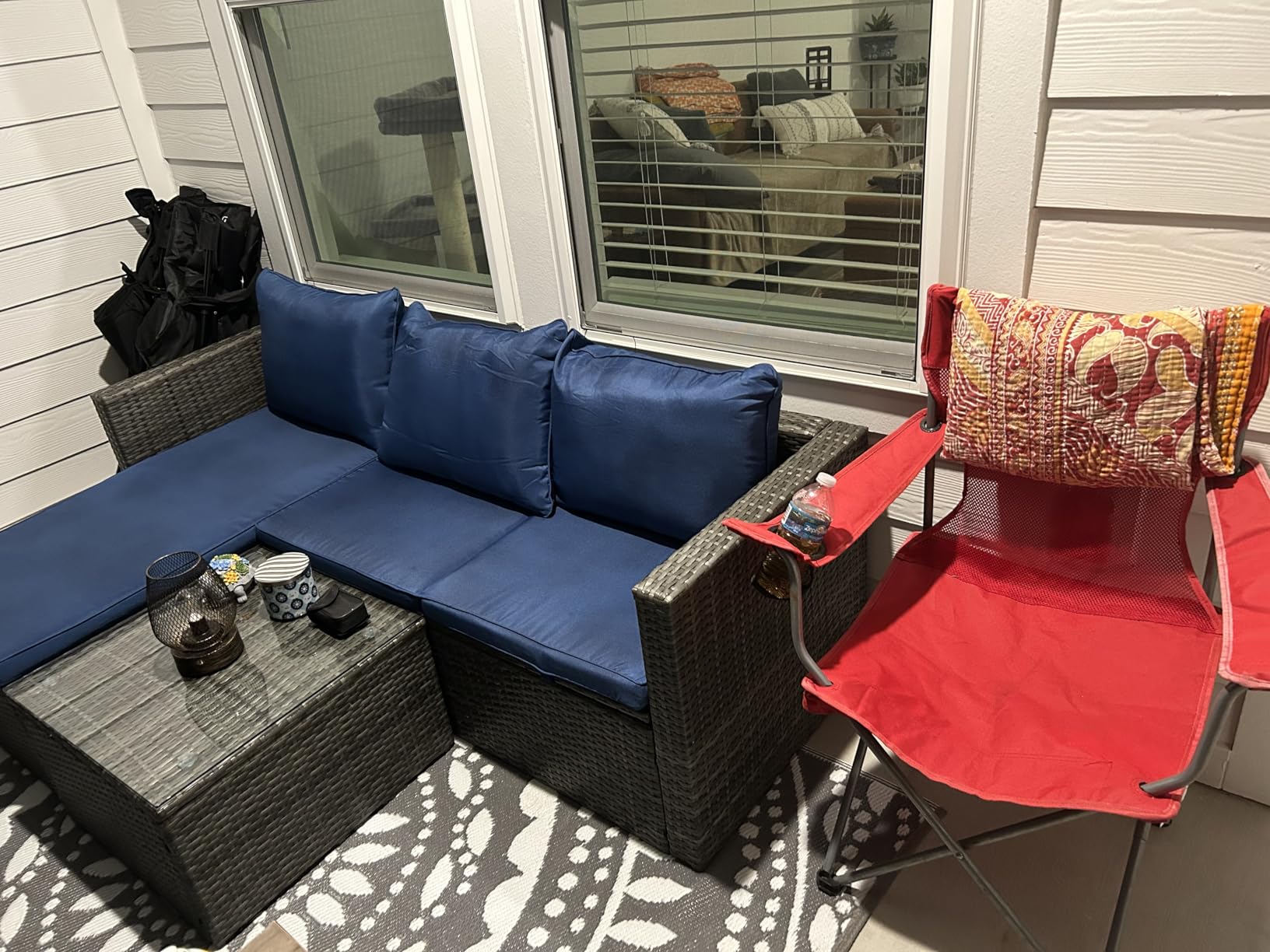 SUNLEI Patio Furniture Set with Detachable Soft Cushions, Outdoor PE Rattan Patio Conversation Sofa Set, 3-Piece Patio Sectional Sofa with Glass Coffee Table (Black Rattan&Charcoal) customer photo 2