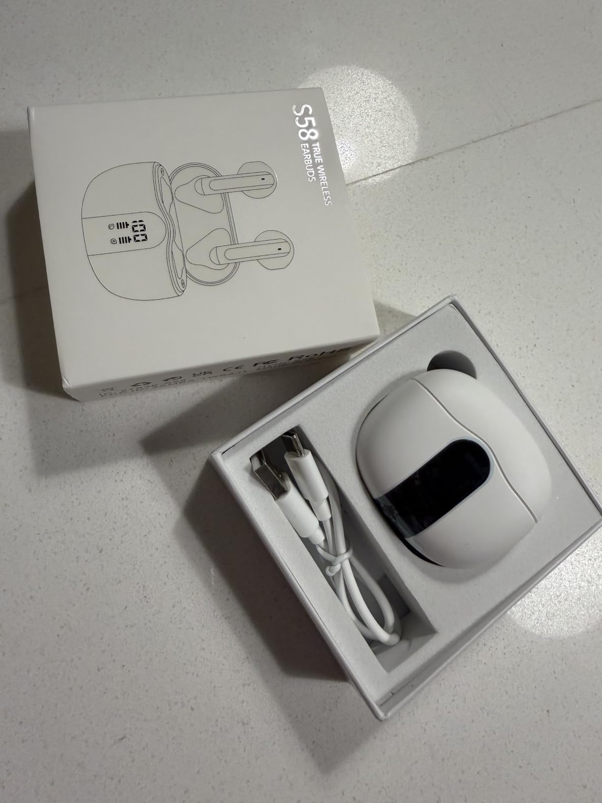 XIAOWTEK Wireless Earbuds, 2026 Bluetooth 5.4 Headphones Bass Stereo Ear Buds with Noise Cancelling Mic, LED Display in Ear Earphones 50H Playtime Ear Buds, IP7 Waterproof for Laptop Pad Phones White customer photo 2